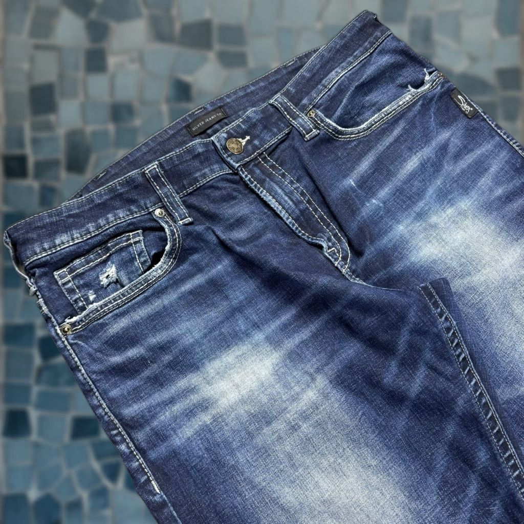 Silver Jeans Co. Silver Jeans Gordie Jeans Straight Mens 36x32 Distressed Denim Relaxed 5-Pocket Blue 90s Grunge USA Country Cowboy Metal Signature Logo Embroidered Size US 36 / EU 52 - 1 Thumbnail