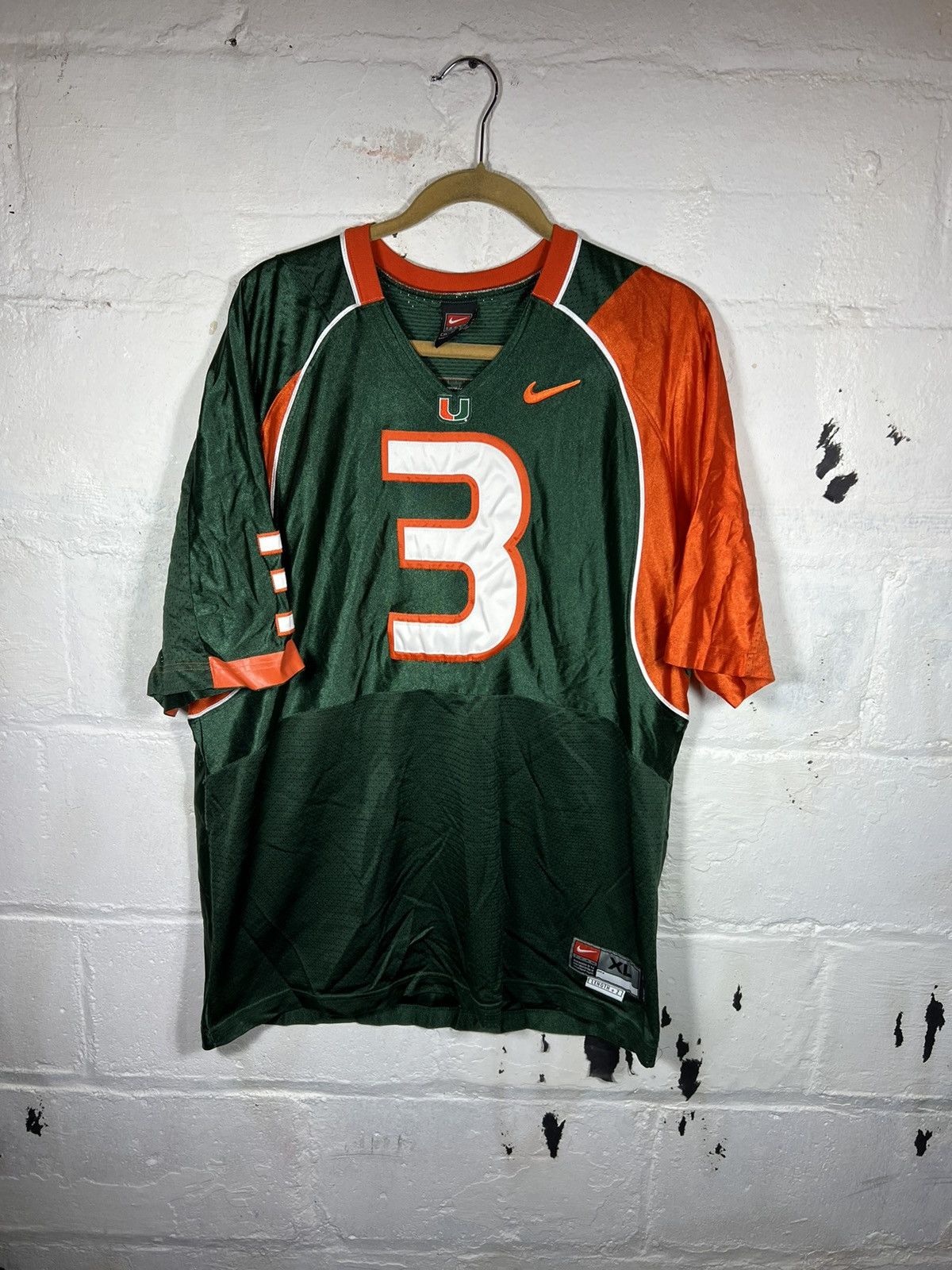 image of Vinatge Nike Miami Hurricanes Frank Gore 3 Home Jersey in Green, Men's (Size XL)