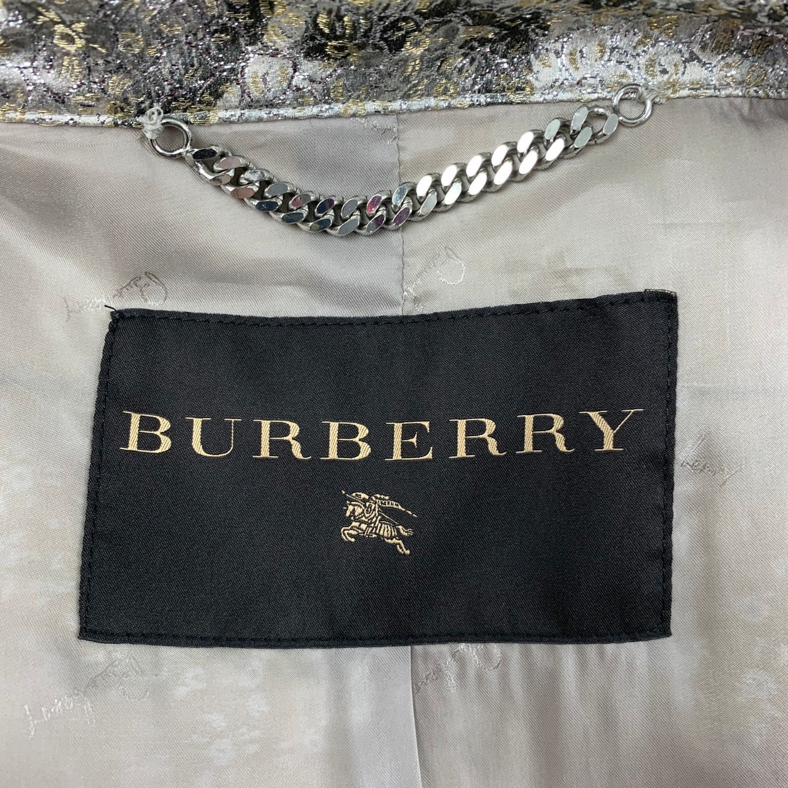 Burberry Prorsum Early Size 6 Silver Metallic Jacquard Silk Blend Coat Size M / US 6-8 / IT 42-44 - 6 Thumbnail