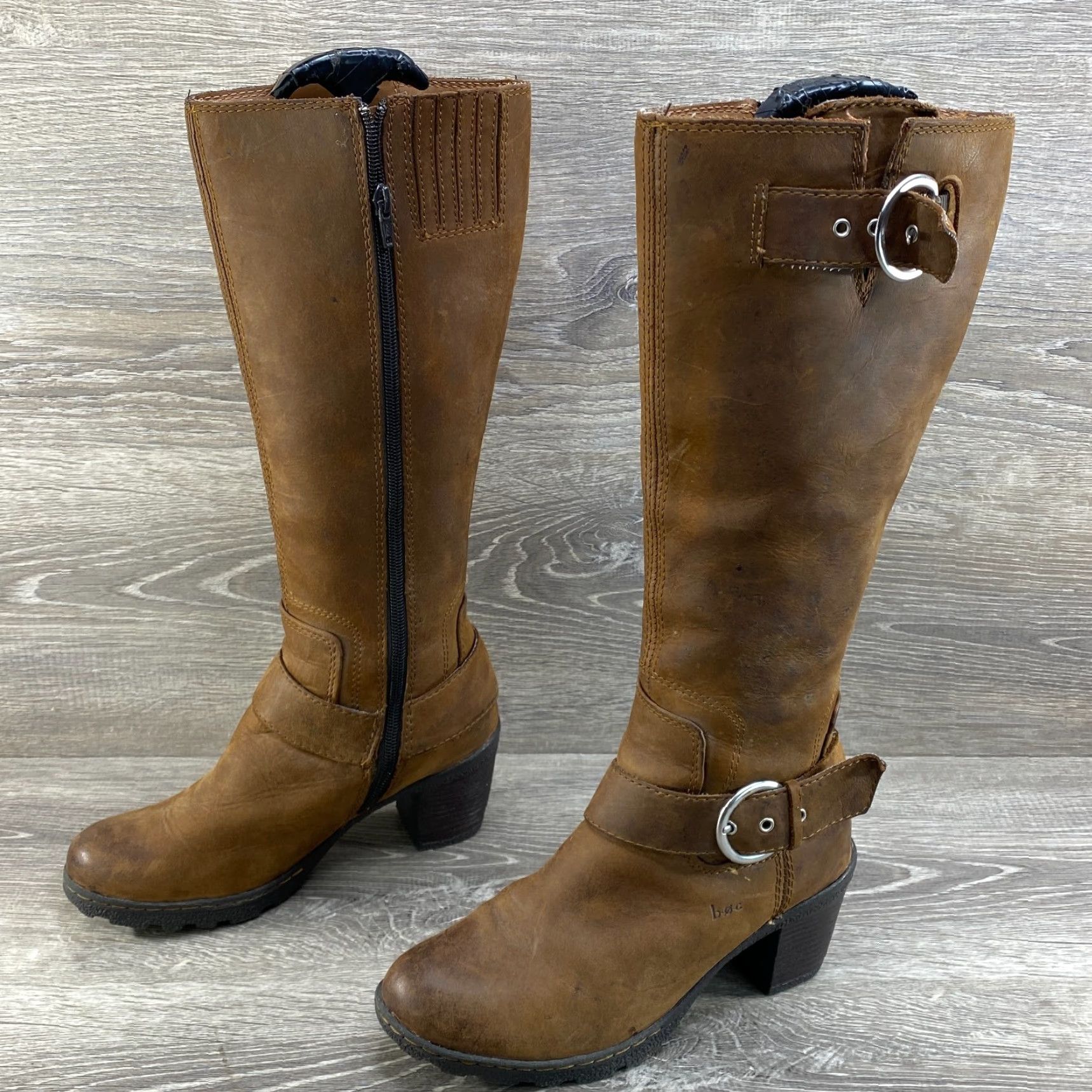 Born Born BOC Womens Boots Riding Brown Leather Tall Zip Buckle Heel 6.5 Size US 7 / IT 37 - 6 Thumbnail