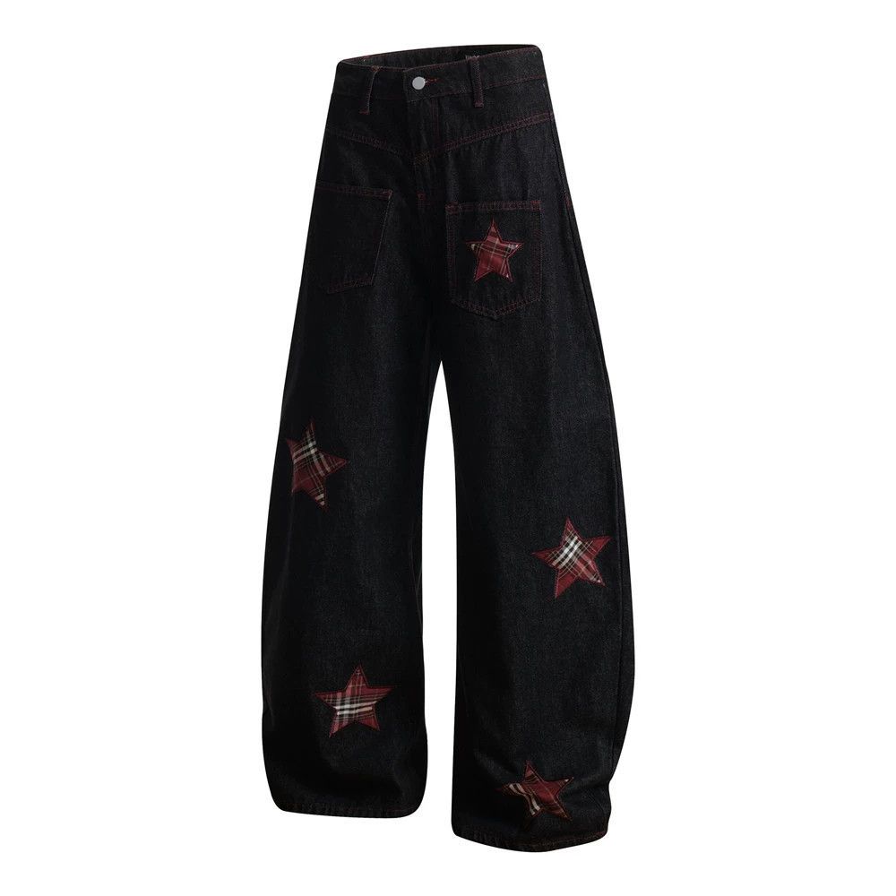 Jean Men's trendy high street patch star loose scimitar jeans Size US 32 / EU 48 - 2 Thumbnail
