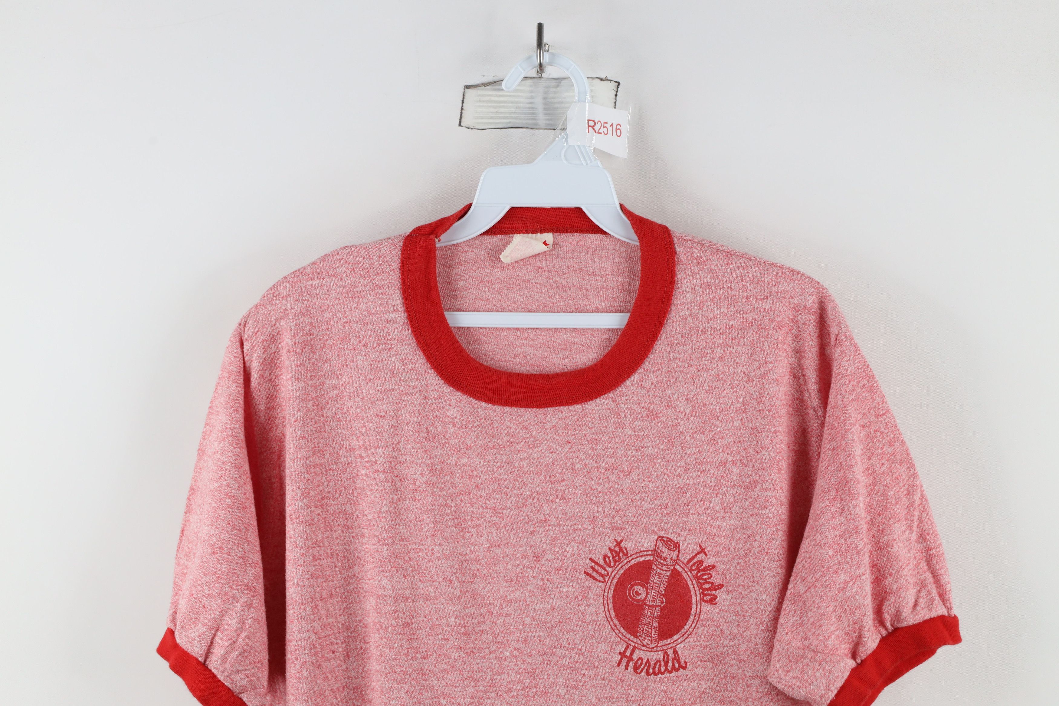 Vintage Vintage 70s Toledo Herald Newspaper Ringer T-Shirt Red USA Size US XL / EU 56 / 4 - 2 Thumbnail
