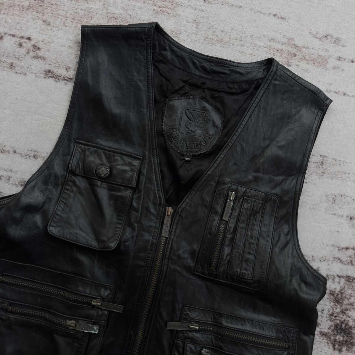 Playboy VINTAGE PLAYBOY TACTICAL LEATHER VEST JACKET BIKERS RARE 90s Size 40R - 2 Thumbnail