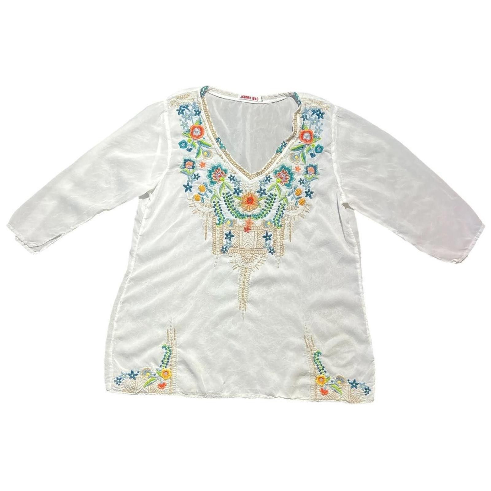 Designer Johnny Was Tunic Embroidered Peasant Blouse Size M / US 6-8 / IT 42-44 - 1 Thumbnail