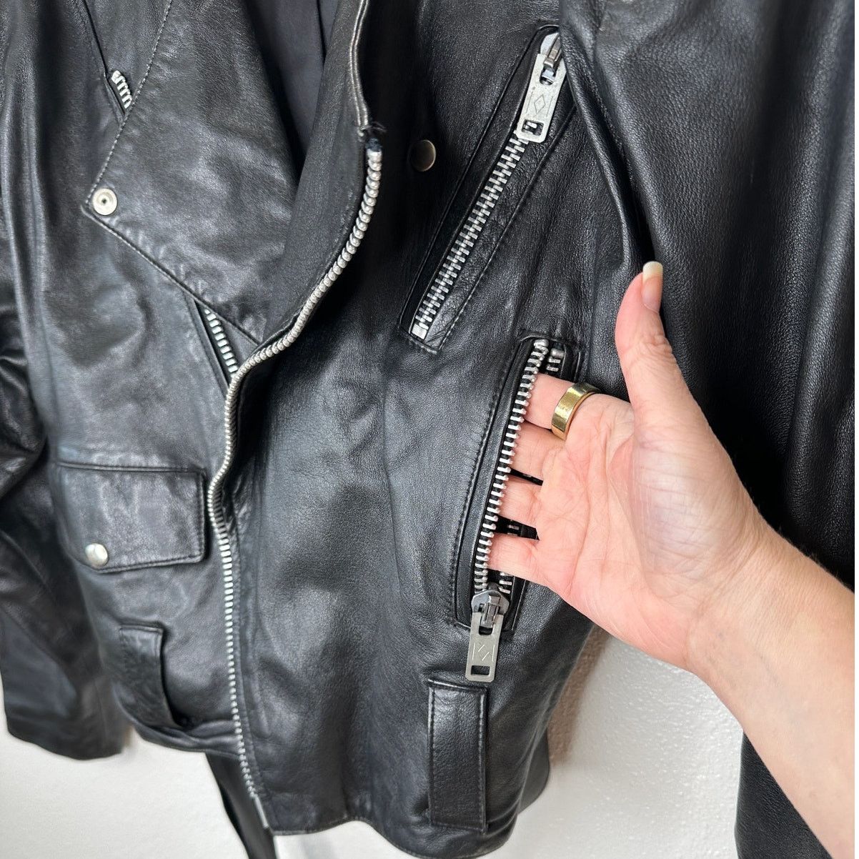 Other Raw Black Leather Silver Zip & Hardware Belted Moto Jacket L Size L / US 10 / IT 46 - 3 Thumbnail