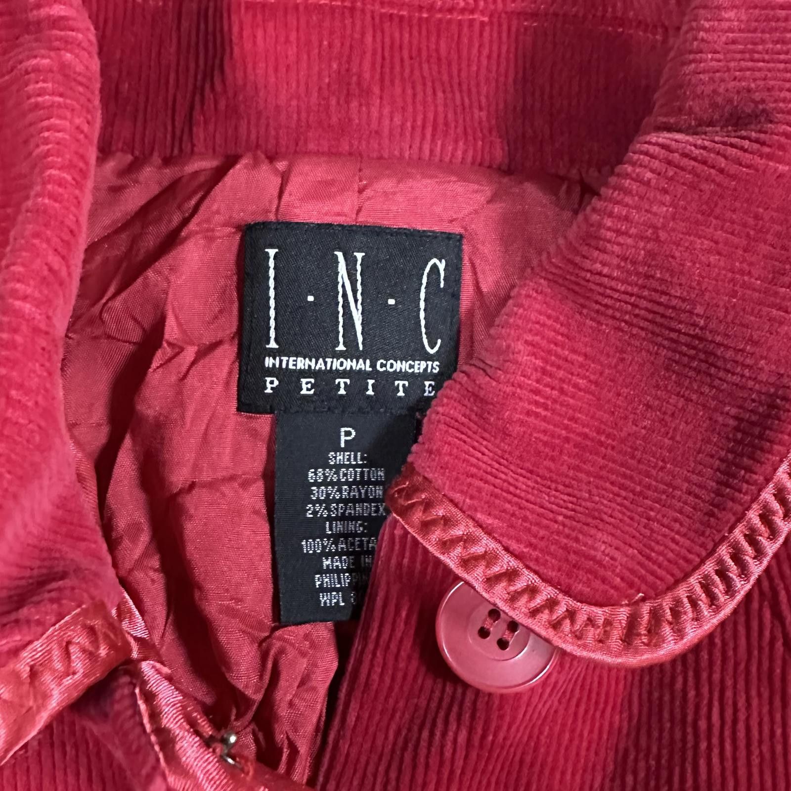 I.N.C I.N.C Coat Red Corduroy Button-Up Vintage Size ONE SIZE - 3 Thumbnail