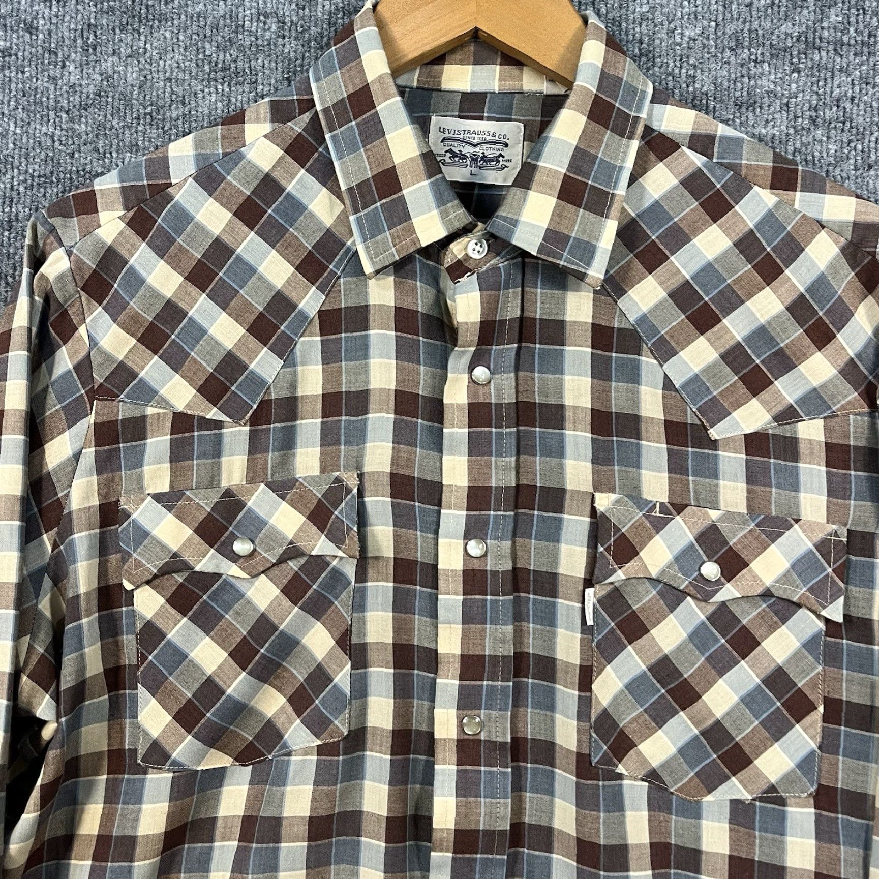 Levi's VINTAGE Levi's Western Shirt Mens Large Brown Plaid Pearl Snap Cowboy 80s Size US L / EU 52-54 / 3 - 2 Thumbnail