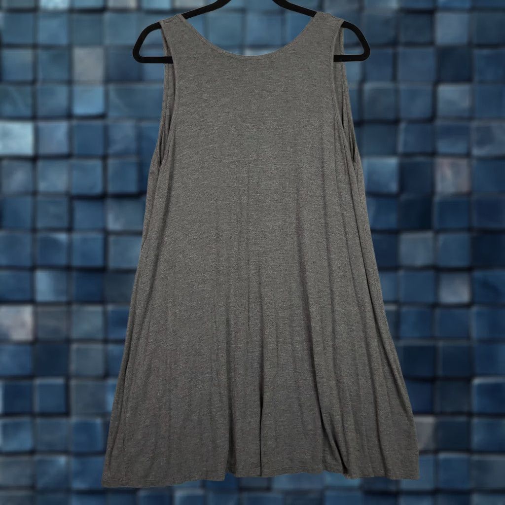 Lulus Lulu's Women's Grey Stretch Flared Sleeveless Casual Dress XL Knit Rayon Spandex | Round Neck Pullover Fit & Flare Cotton? Size XL / US 12-14 / IT 48-50 - 1 Thumbnail