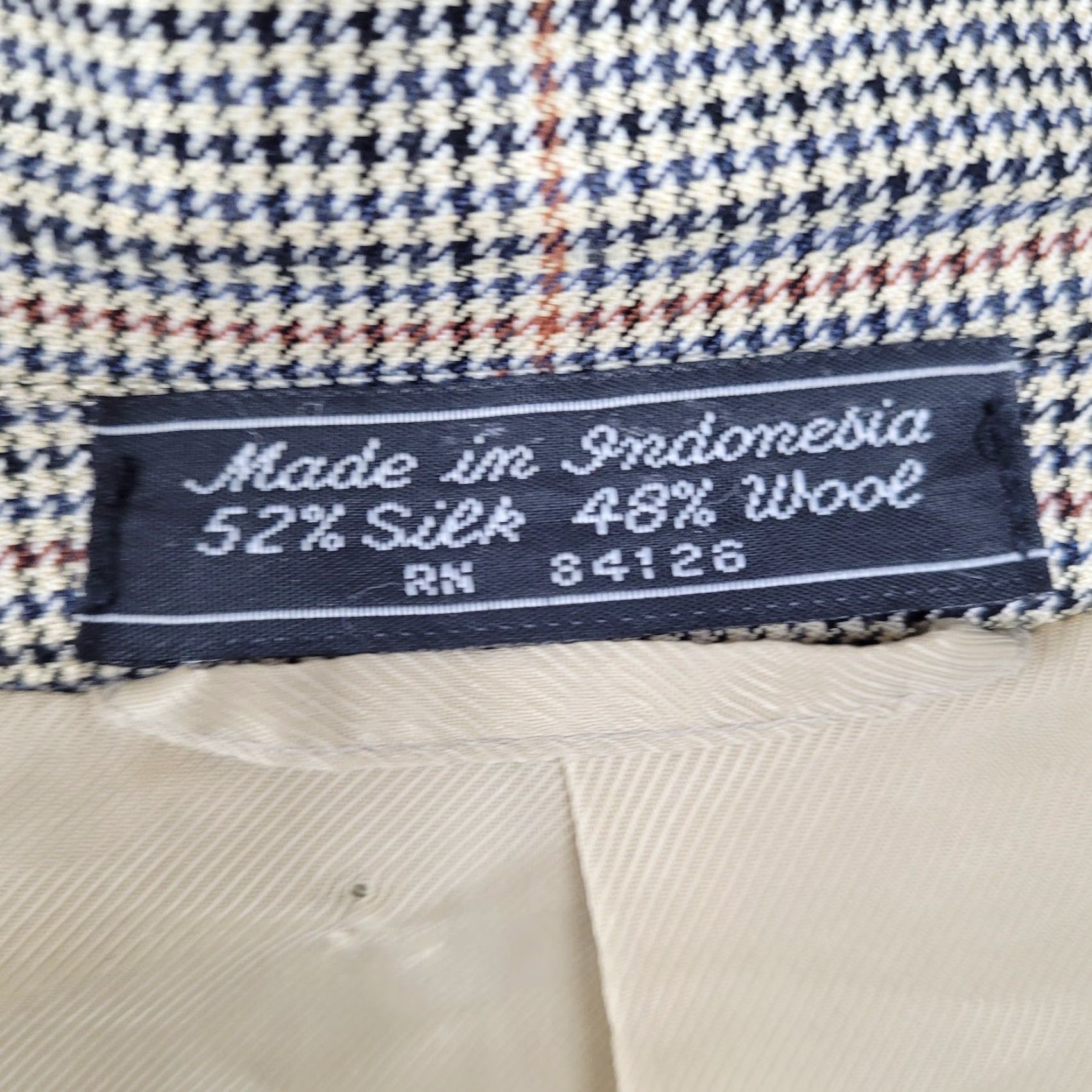 Vintage VINTAGE Haspel Cream Black Silk Wool Houndstooth Sport Coat Blazer Size 46R Mens Size 46R - 5 Thumbnail
