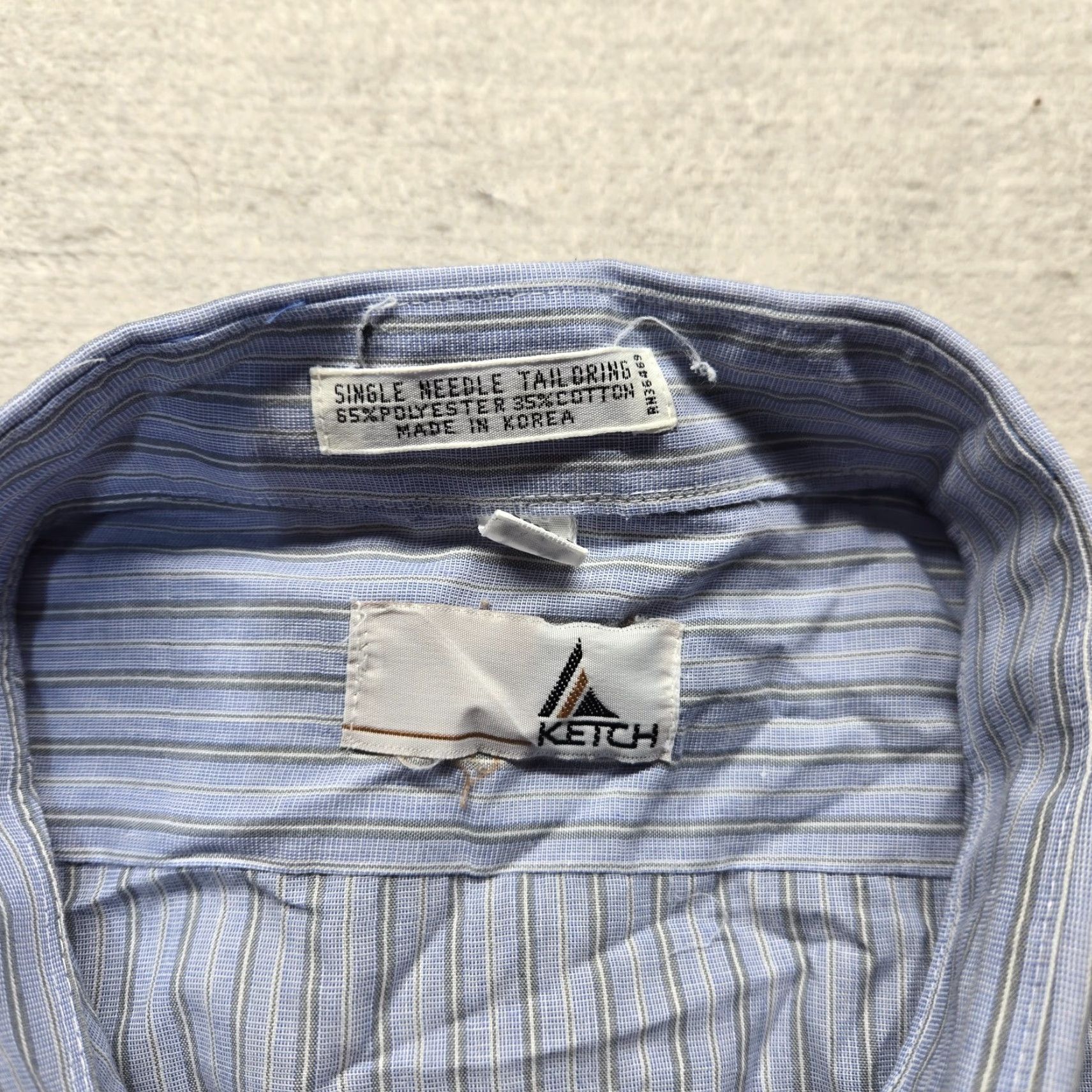 Vintage Ketch Shirt Blue Striped Button-Up Short Sleeve Adult Men's Size 17.5 Size 46R - 3 Thumbnail