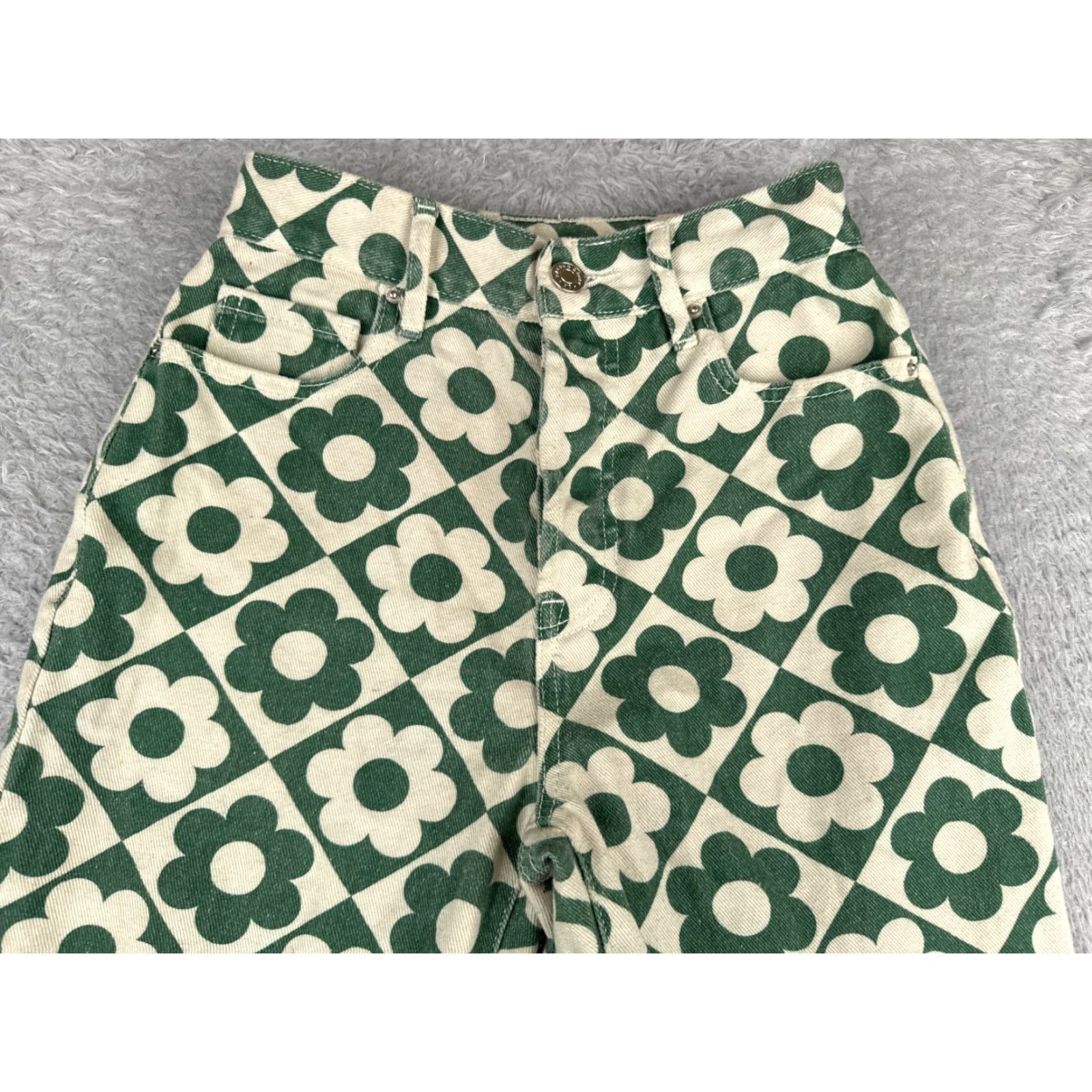 Pacsun VINTAGE Pacsun Jeans Womens 23 White Green Floral Straight Leg High Rise Cotton 23x25 (not vintage actually) Size 40" / US 18 - 4 Thumbnail