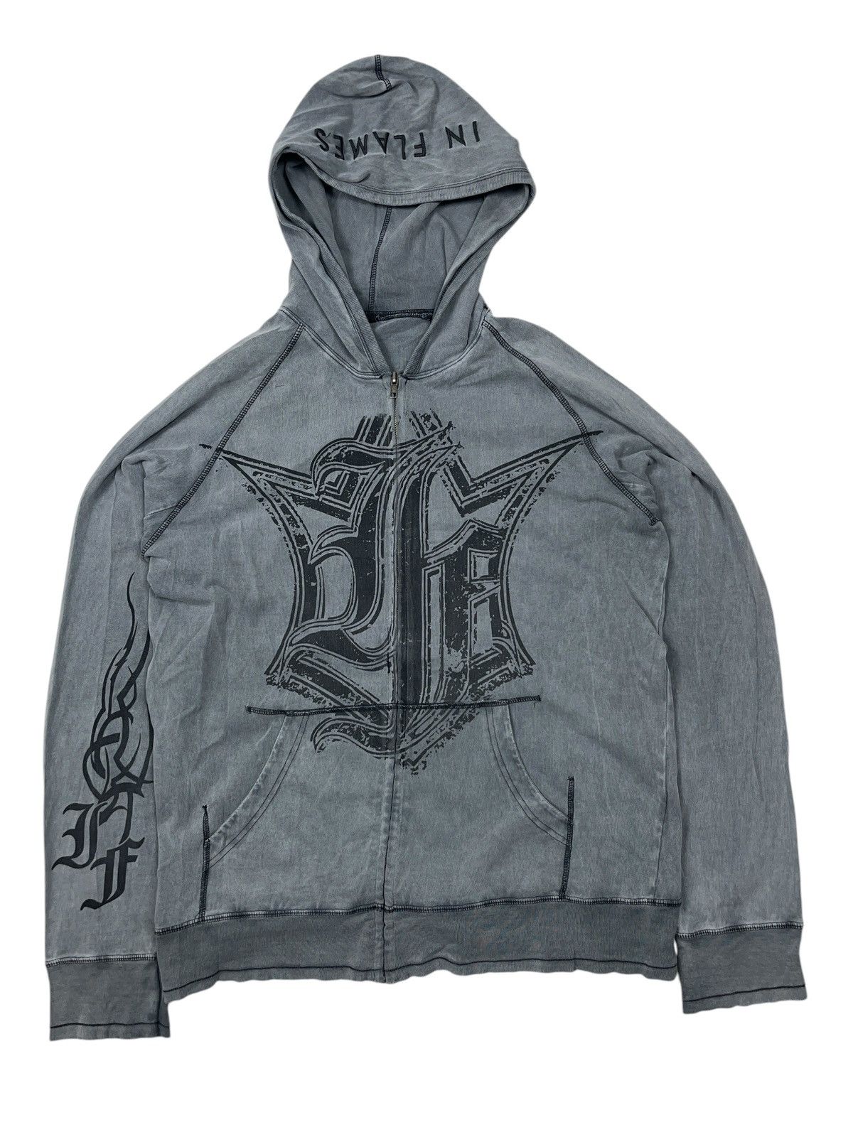 Band Tees × Vintage Vintage In Flames Band Zip Hoodie Stone Washed Size US XL / EU 56 / 4 - 1 Thumbnail