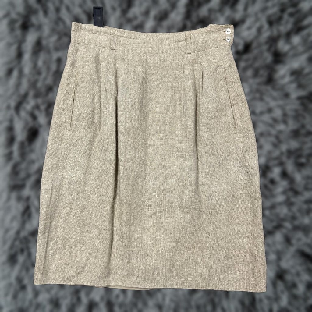 Liz Claiborne VINTAGE Liz Claiborne Skirt Womens 10 Beige Linen Lined Pockets Office Chic Classic Knee Length Size 32" / US 10 / IT 46 - 1 Thumbnail