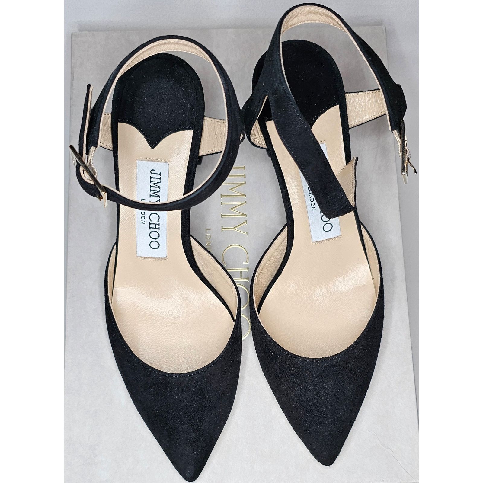 Jimmy Choo Jimmy Choo Black Suede Block Heels Ankle Strap Pointed Toe Size US 6 / IT 36 - 1 Thumbnail