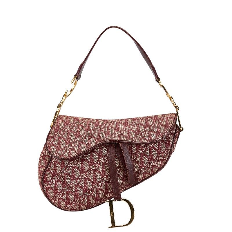 Dior Dior Canvas Leather Saddle Trotter 2Way Bag Bordeaux Red Canvas Shoulder Bag, Women's