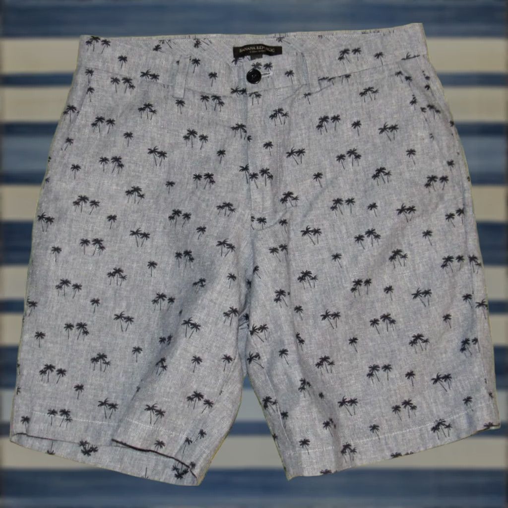 Banana Republic BANANA REPUBLIC Blue Palm Tree Printed 9" Linen Cotton Chino Aiden Shorts 31 Mens Size US 31 - 1 Thumbnail