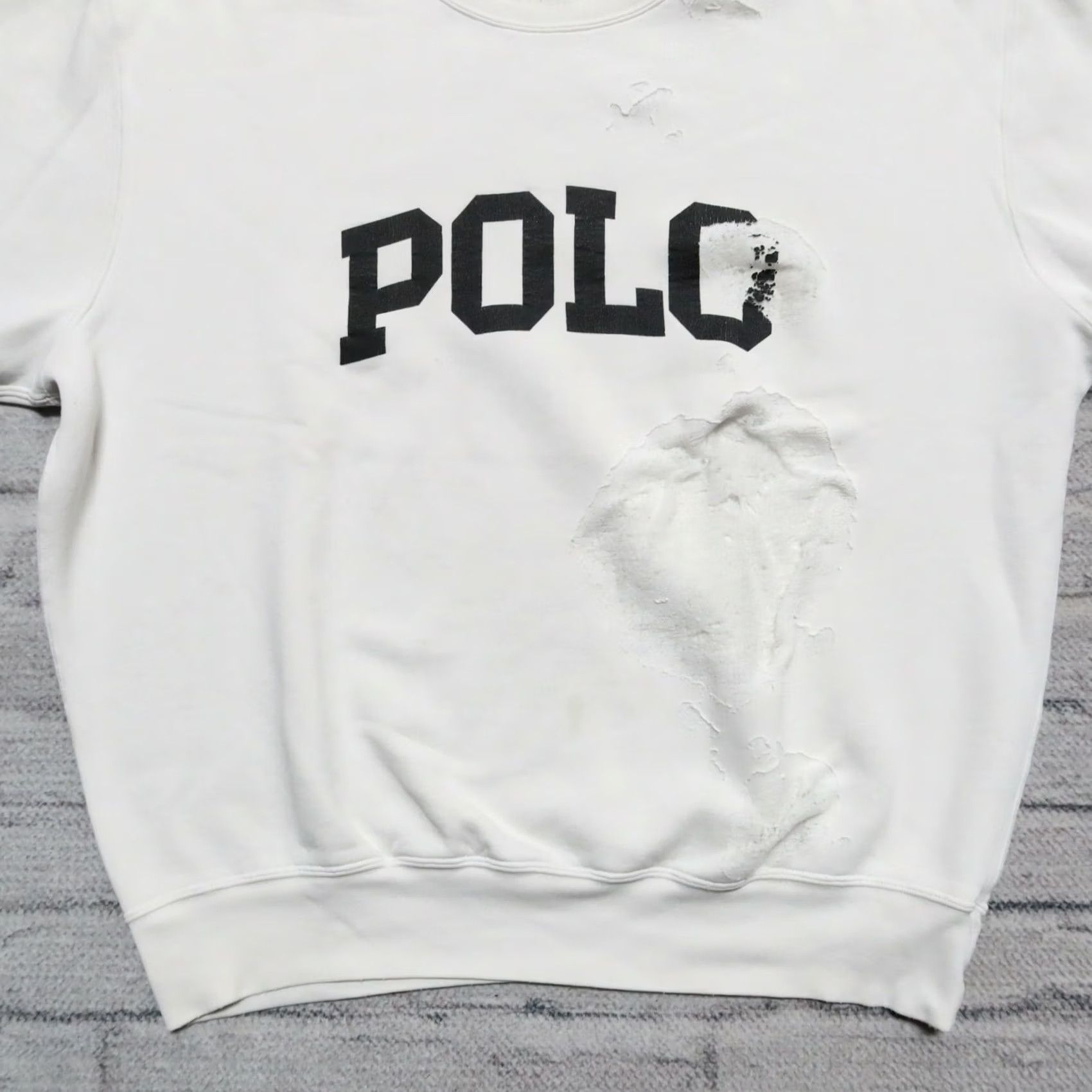 Polo Ralph Lauren VINTAGE Polo Ralph Lauren Sweatshirt Distressed Logo Crew Neck Size Large White Mens Size US L / EU 52-54 / 3 - 3 Thumbnail