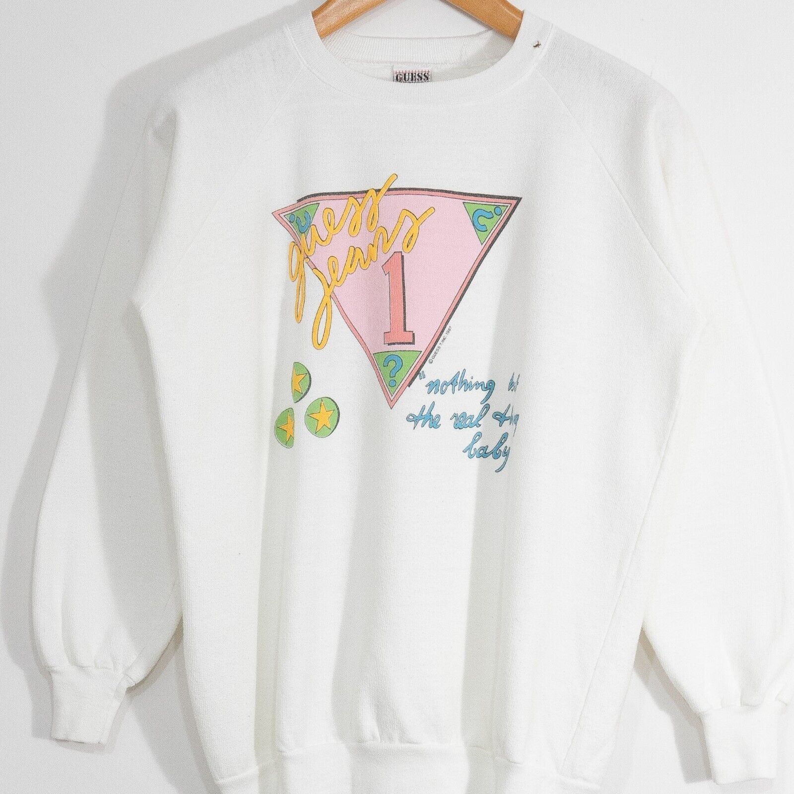 Guess × Vintage Vintage 80s Guess Jeans Sweatshirt M - Raglan Distressed Size US M / EU 48-50 / 2 - 2 Thumbnail