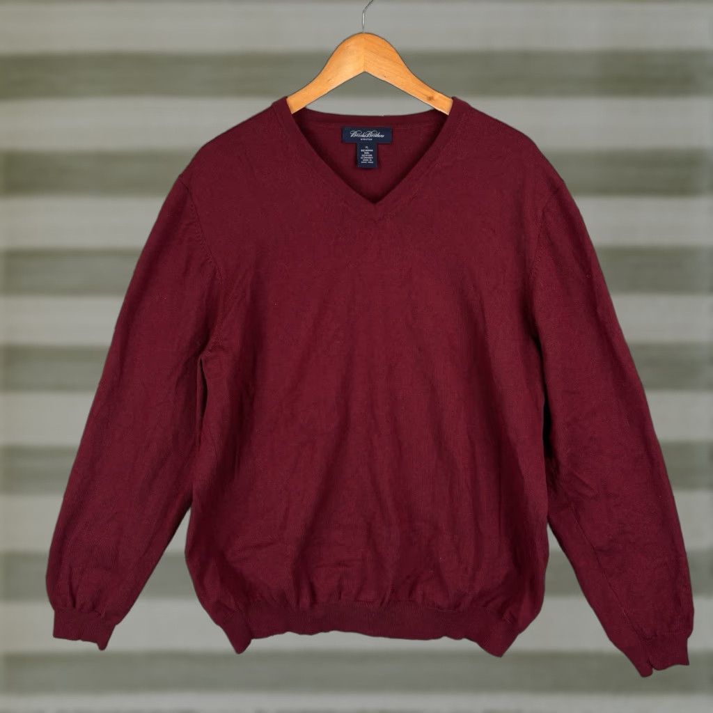 Brooks Brothers Brooks Brothers Sweater Mens XL V-Neck Burgundy Merino Wool Blend Knit Pullover Size US XL / EU 56 / 4 - 1 Thumbnail