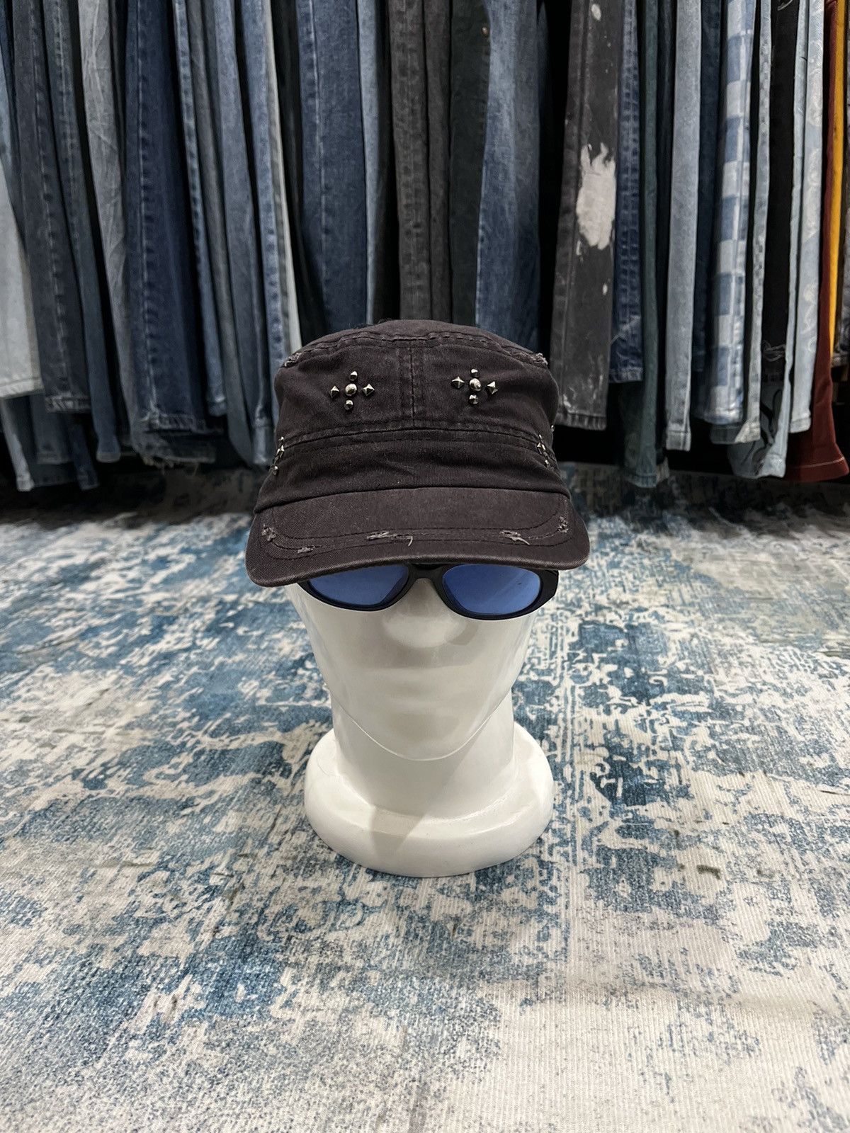 Michel Klein Two Fold Distressed Studded Commando Cadet Hat Size ONE SIZE - 7 Thumbnail