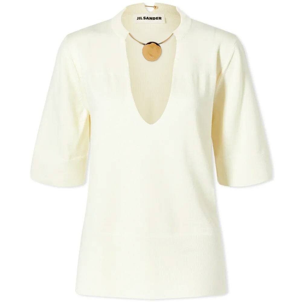 Jil Sander o1y1025 Short Sleeves Sweater in Ivory Size M / US 6-8 / IT 42-44 - 1 Thumbnail