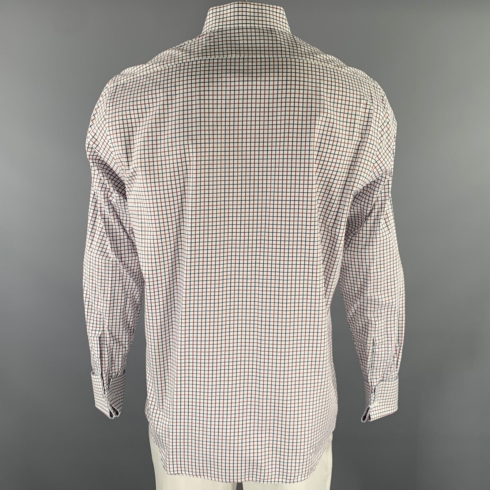Lord & Taylor LORDS TAYLOR White Navy Red Check French Cuff LS Shirt Size US L / EU 52-54 / 3 - 4 Thumbnail