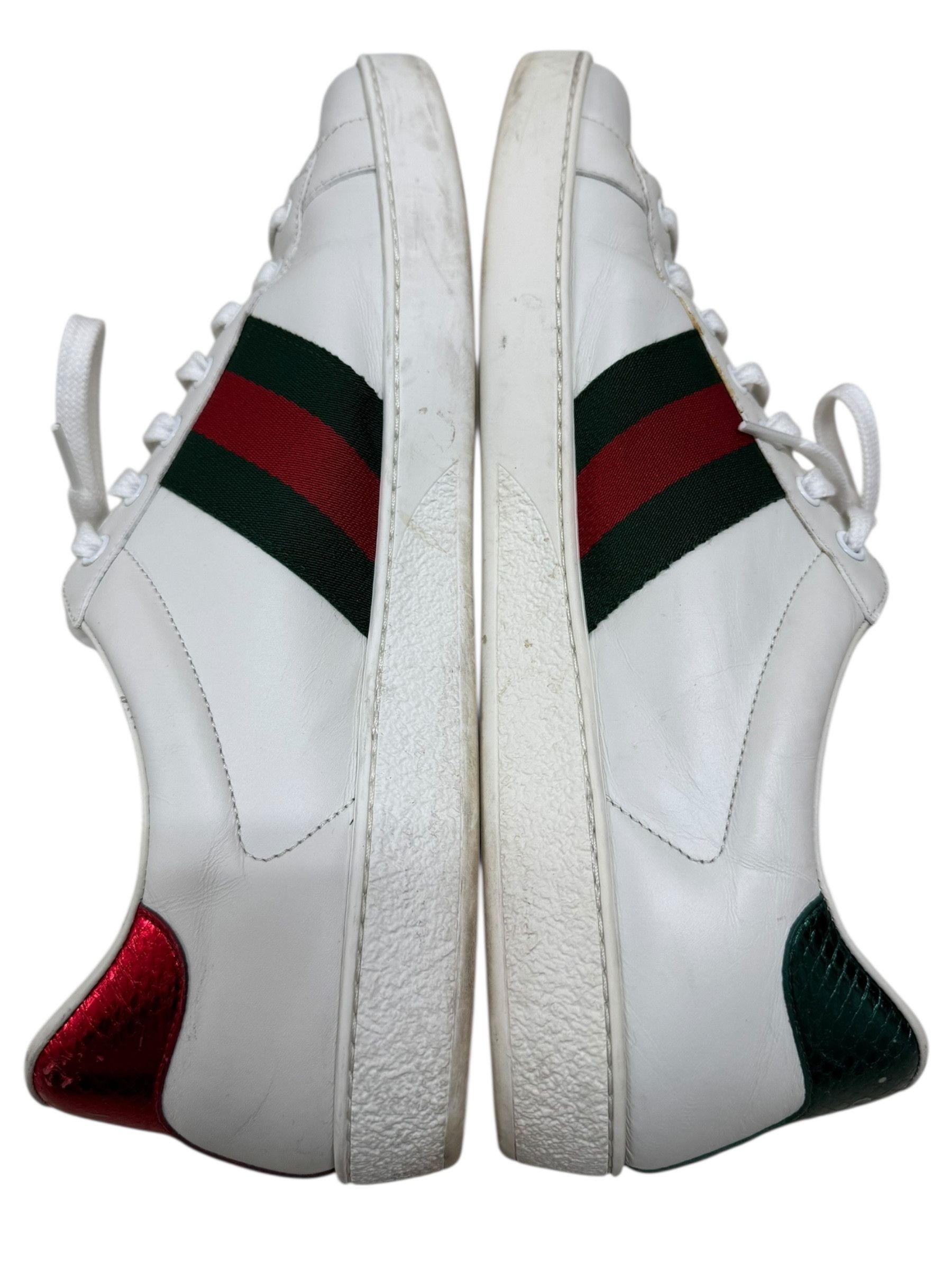 Gucci Gucci White Bee Green & Red Striped Ace Sneakers Size US 12 / EU 45 - 5 Thumbnail
