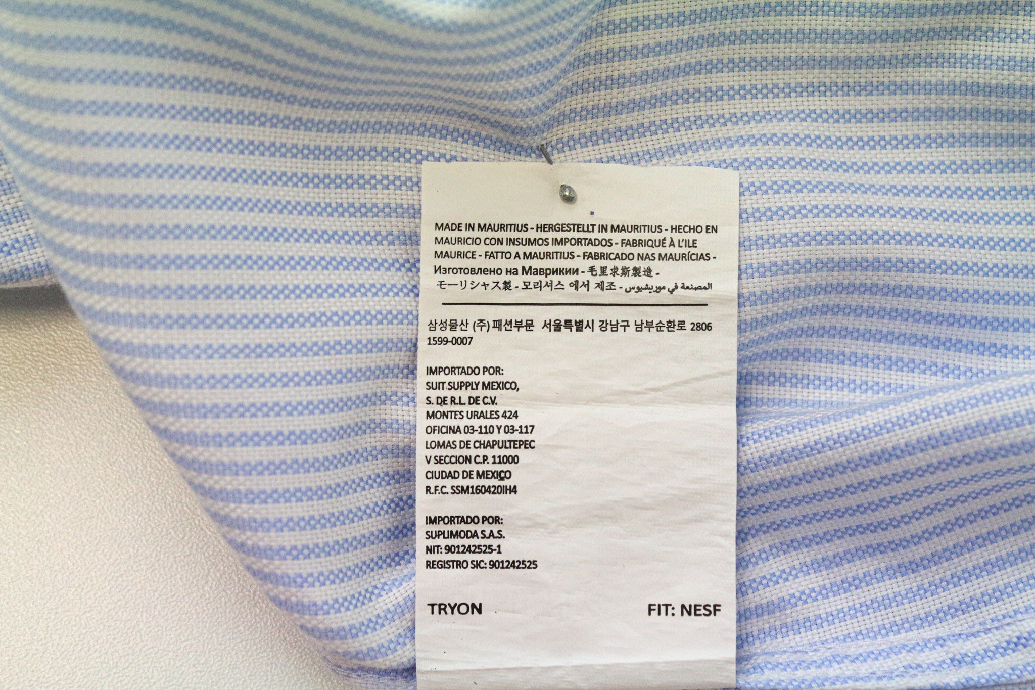 Suitsupply 44L/17 1/2L Extra Slim Blue Cotton Stripe Shirt 75661 Size US L / EU 52-54 / 3 - 7 Thumbnail