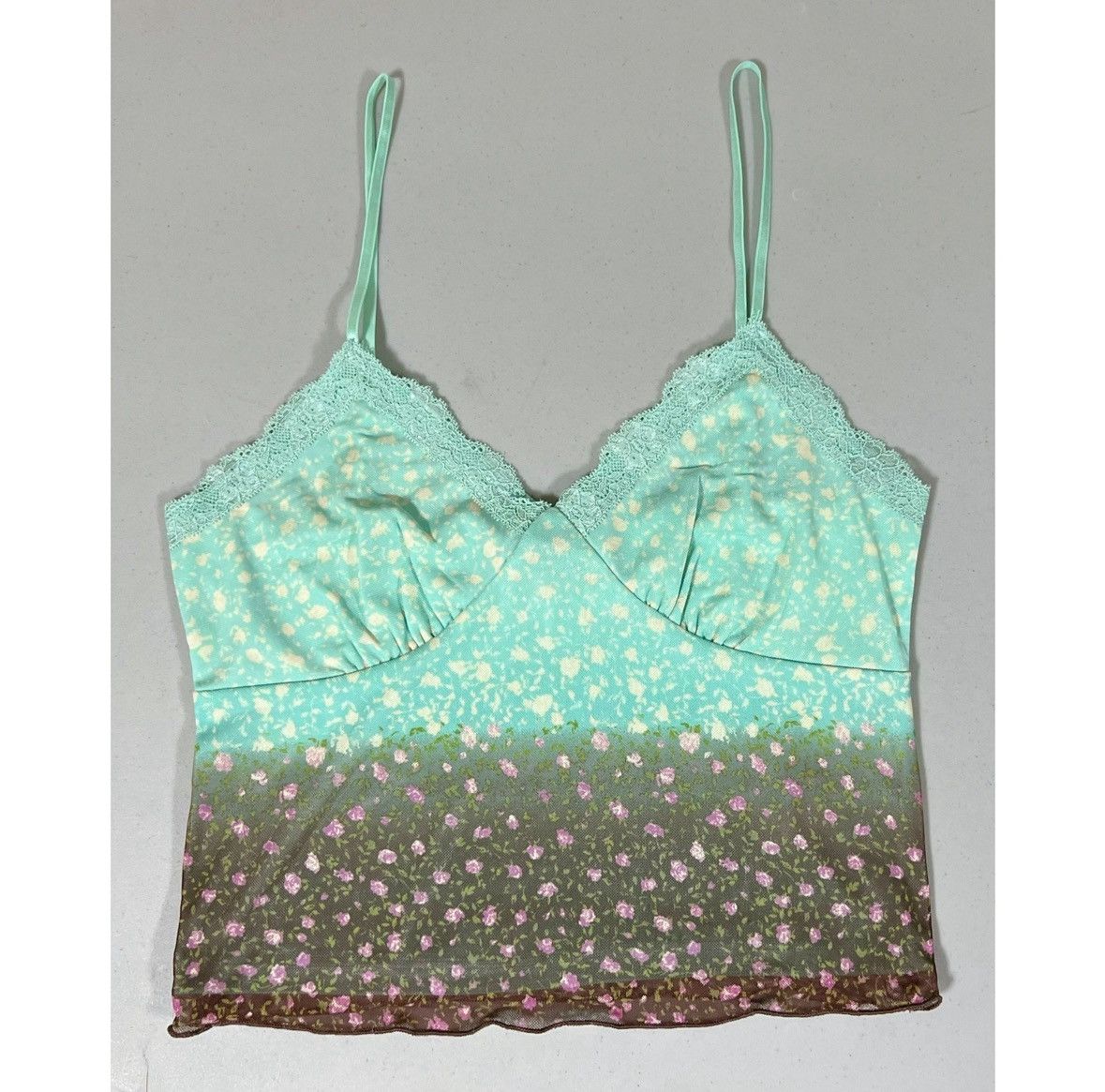 Vintage Teal Brown Ombré Floral Lace Mesh Tank Top Shirt Size S 🧚🏼‍♀️🤎✨ Size S / US 4 / IT 40 - 2 Thumbnail