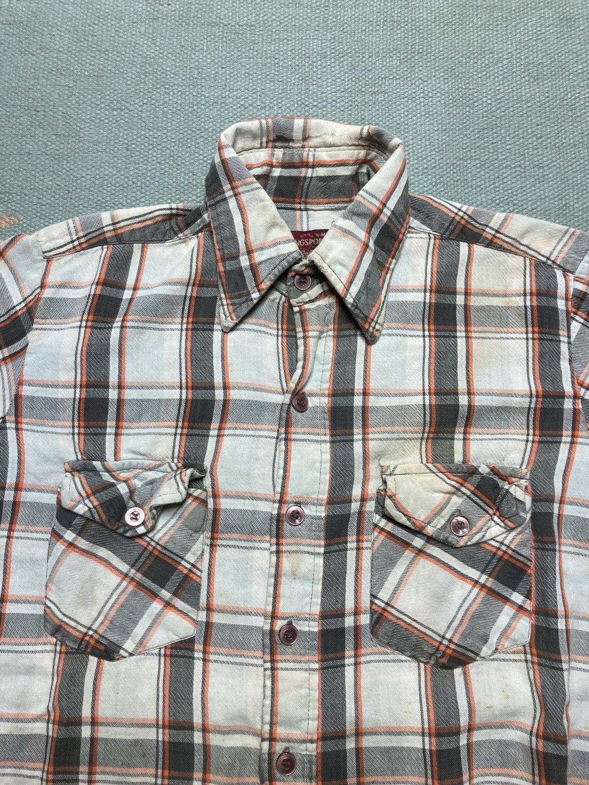 Vintage 70s Kingsport cotton flannel shirt chopped distressed medium Size US L / EU 52-54 / 3 - 6 Thumbnail