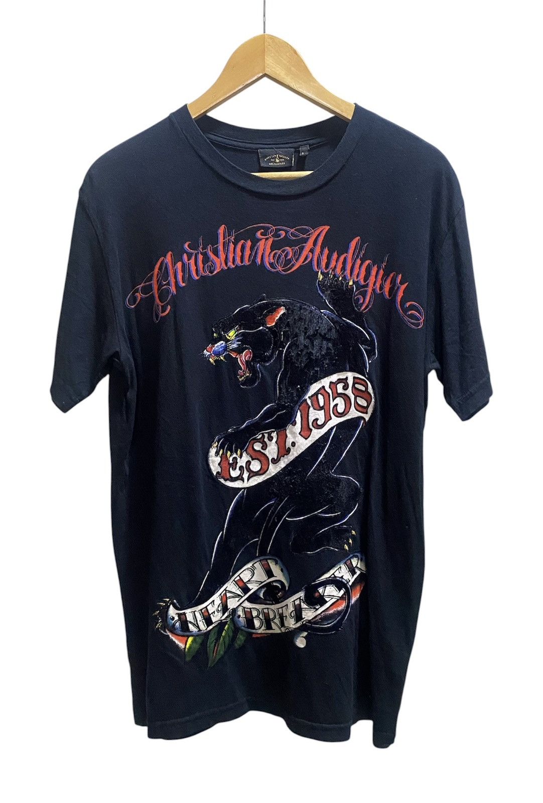 Ed Hardy Christian Audigier Graphic Black Panther Skull Design Tshirt Size US L / EU 52-54 / 3 - 1 Thumbnail