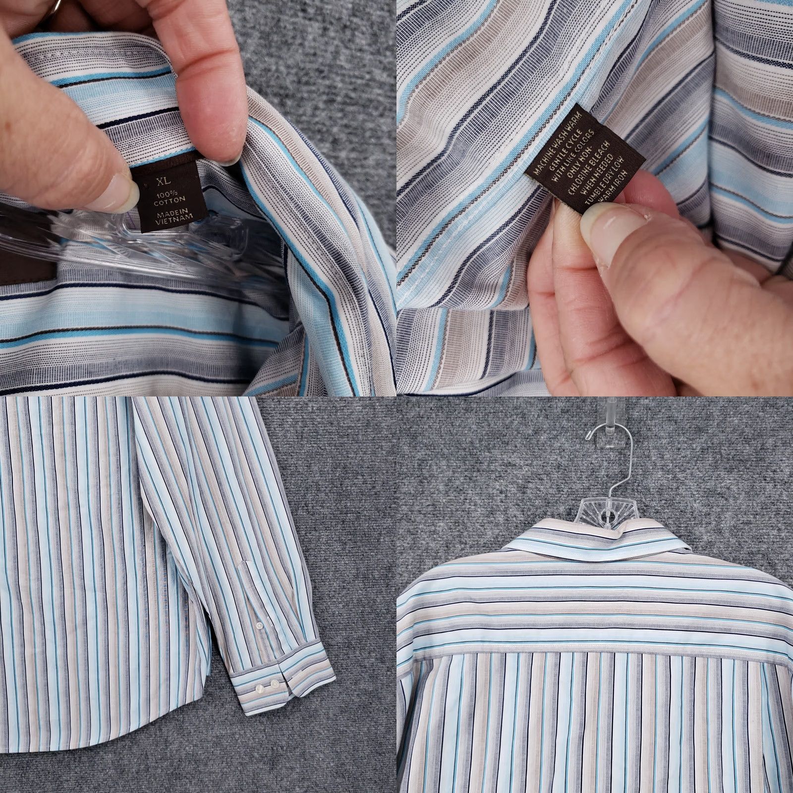 Tasso Elba Tasso Elba Shirt Mens XL Blue Gray Striped Button Long Sleeve Size US XL / EU 56 / 4 - 8 Thumbnail
