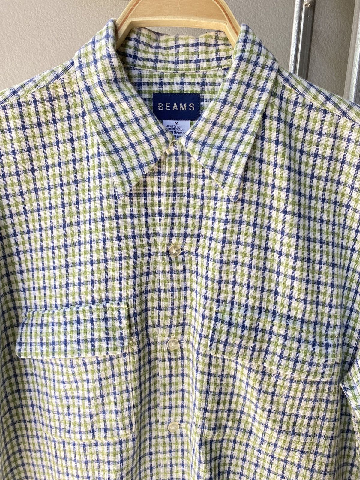 Beams Plus BEAMS Green, White, and Blue Checkered Short-Sleeve Shirt Size US M / EU 48-50 / 2 - 7 Thumbnail