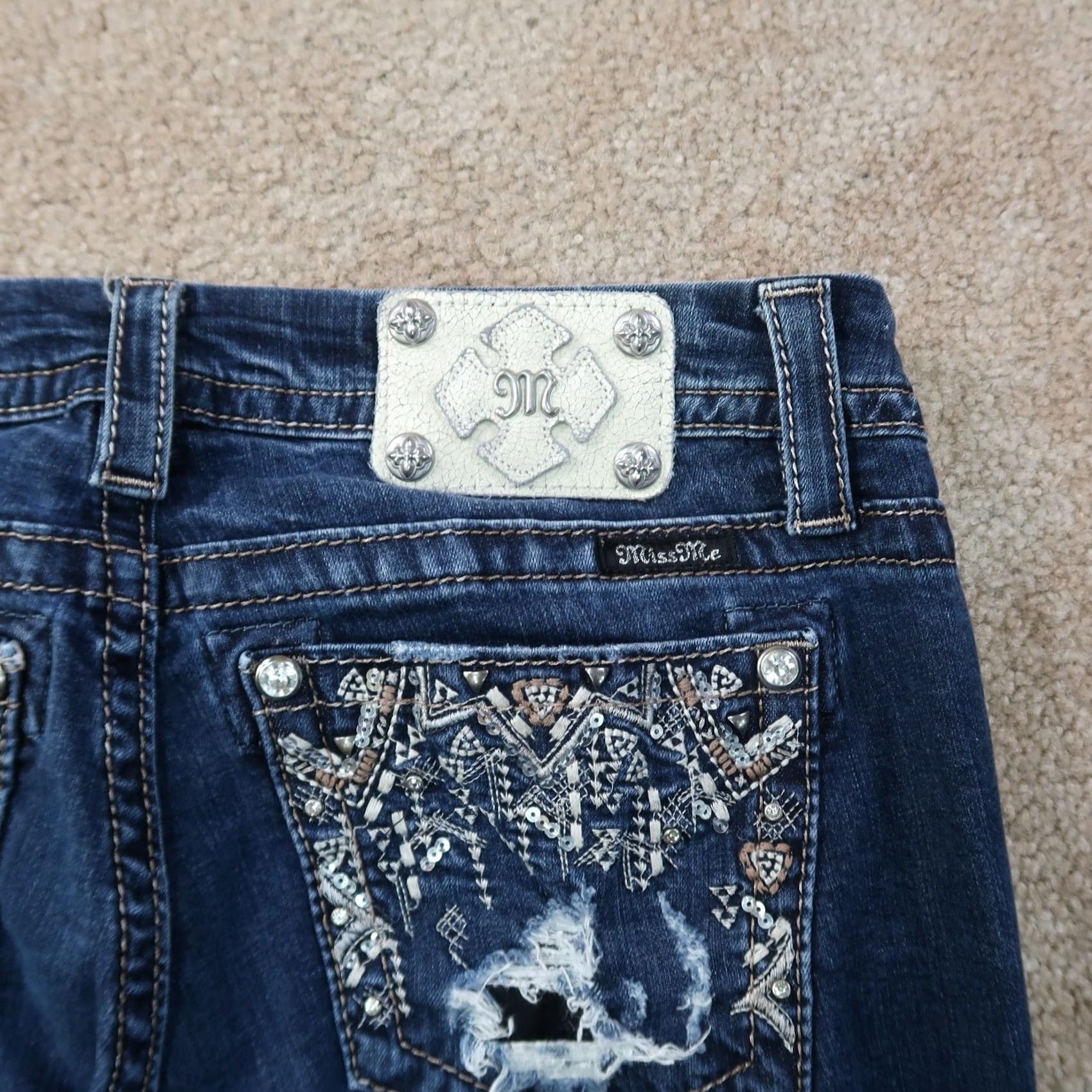 Miss Me Miss Me Denim Jeans Cropped Mid Rise 29 Blue Stretch 5-Pocket Womens Regular Size 29" - 5 Thumbnail