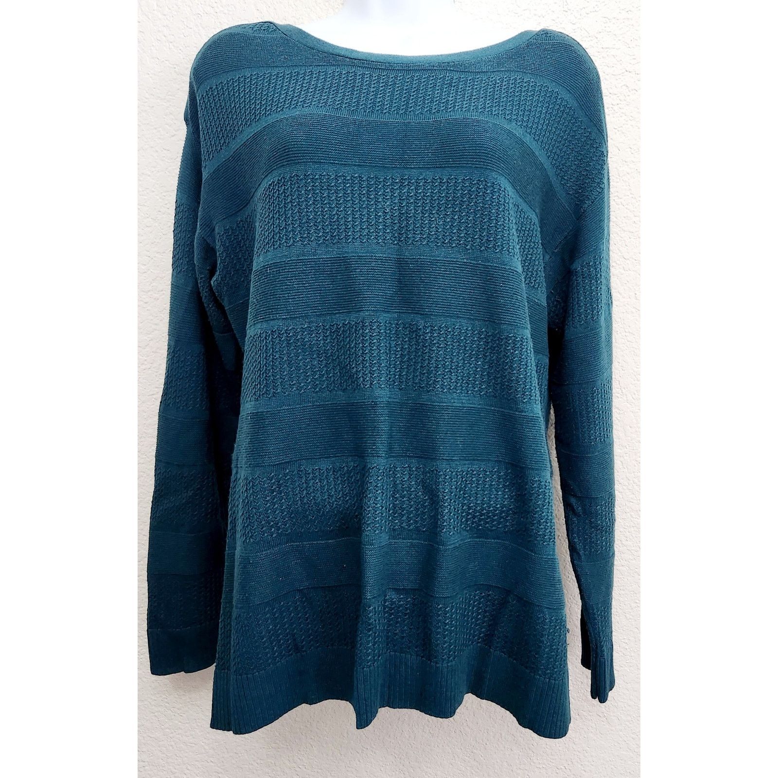 Coldwater Creek Coldwater Creek Green Blue Wool Blend Boat Neck Sweater L 14 Size L / US 10 / IT 46 - 1 Thumbnail