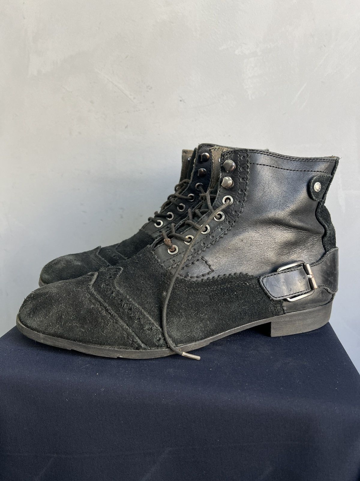 Replay Vintage bikkembergs style Black Distressed Combat Boots 90s Size US 10 / EU 43 - 6 Thumbnail