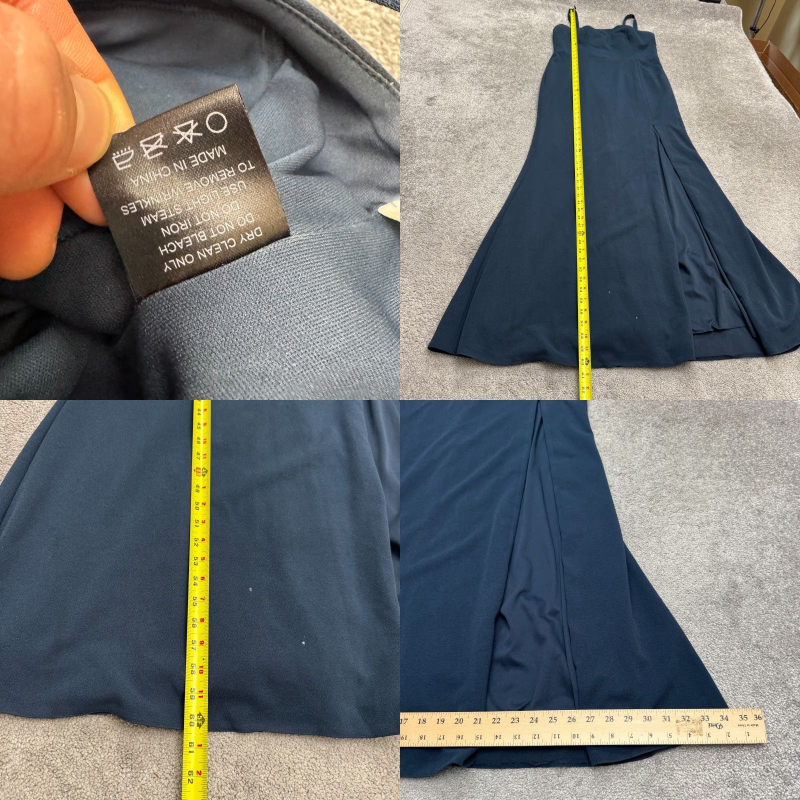 Vintage Azazie Navy Blue Maxi Dress Formal A14 Womens Square Neck Sleeveless High Slit 14 Party Wedding Dress Size XL / US 12-14 / IT 48-50 - 9 Thumbnail