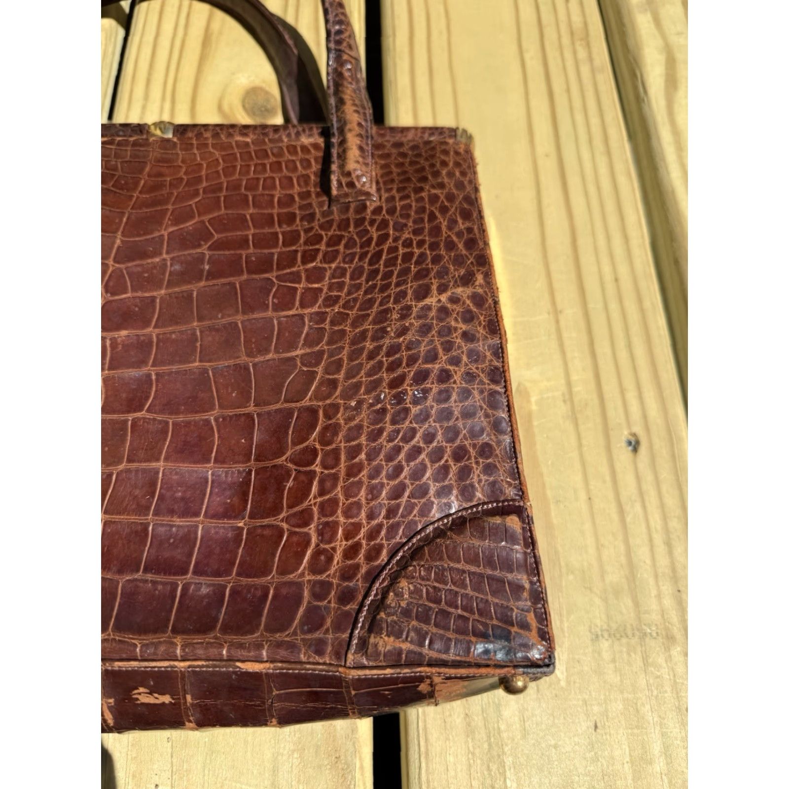 Avenue VINTAGE Lucille De Paris Saks 5th Avenue Purse Handbag Brown Alligator Crocodile Purse Women Formal 1950s 1960s Women Size ONE SIZE - 6 Thumbnail