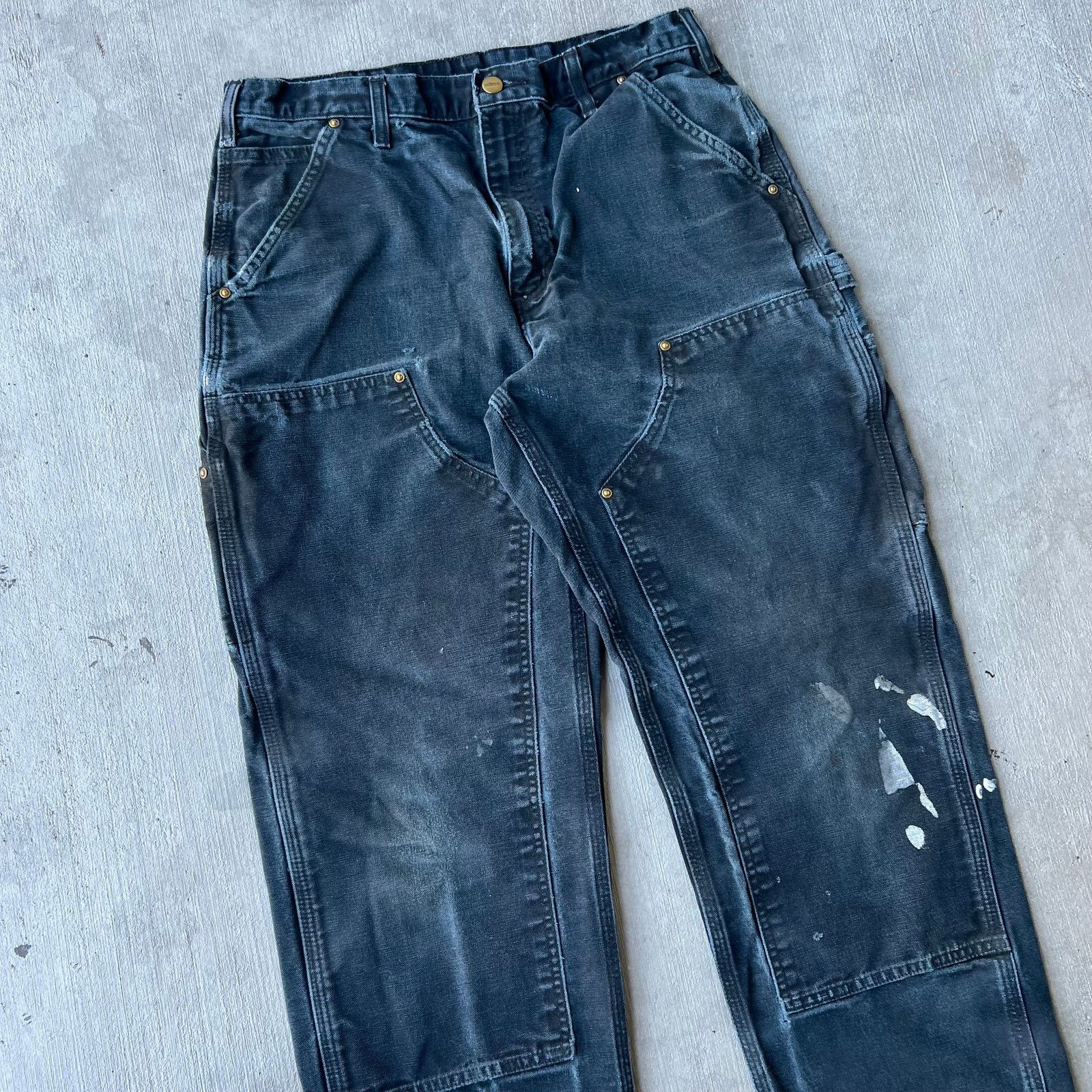 Carhartt × Vintage Carhartt faded black double knee work wear carpenter pants Size US 31 - 2 Thumbnail