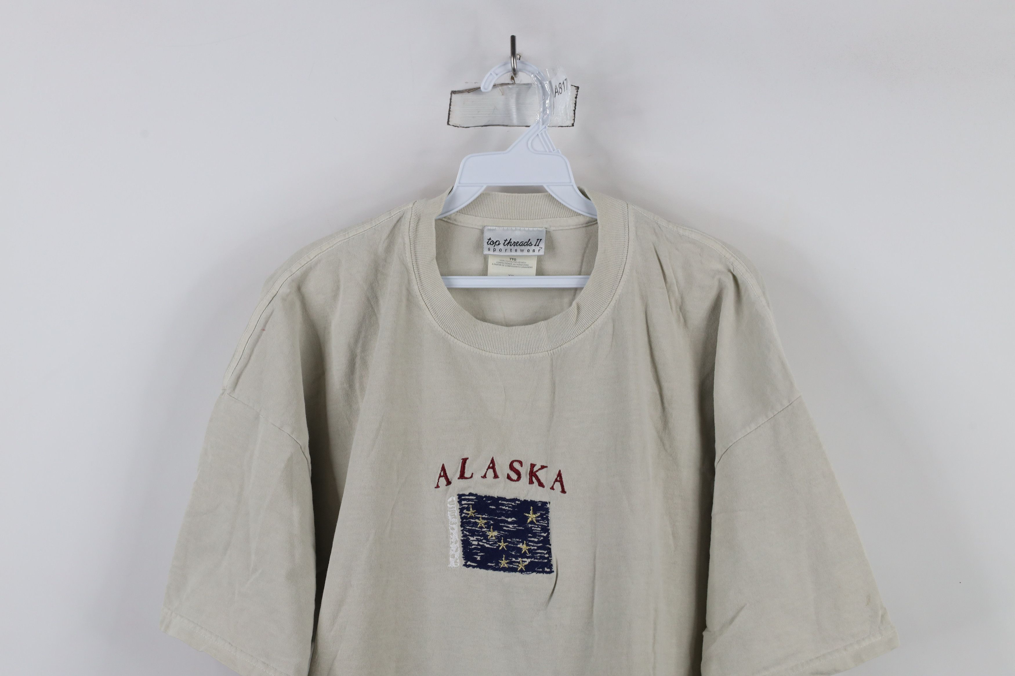 Vintage Vintage 90s Streetwear Spell Alaska State Flag T-Shirt Beige Size US XXL / EU 58 / 5 - 2 Thumbnail