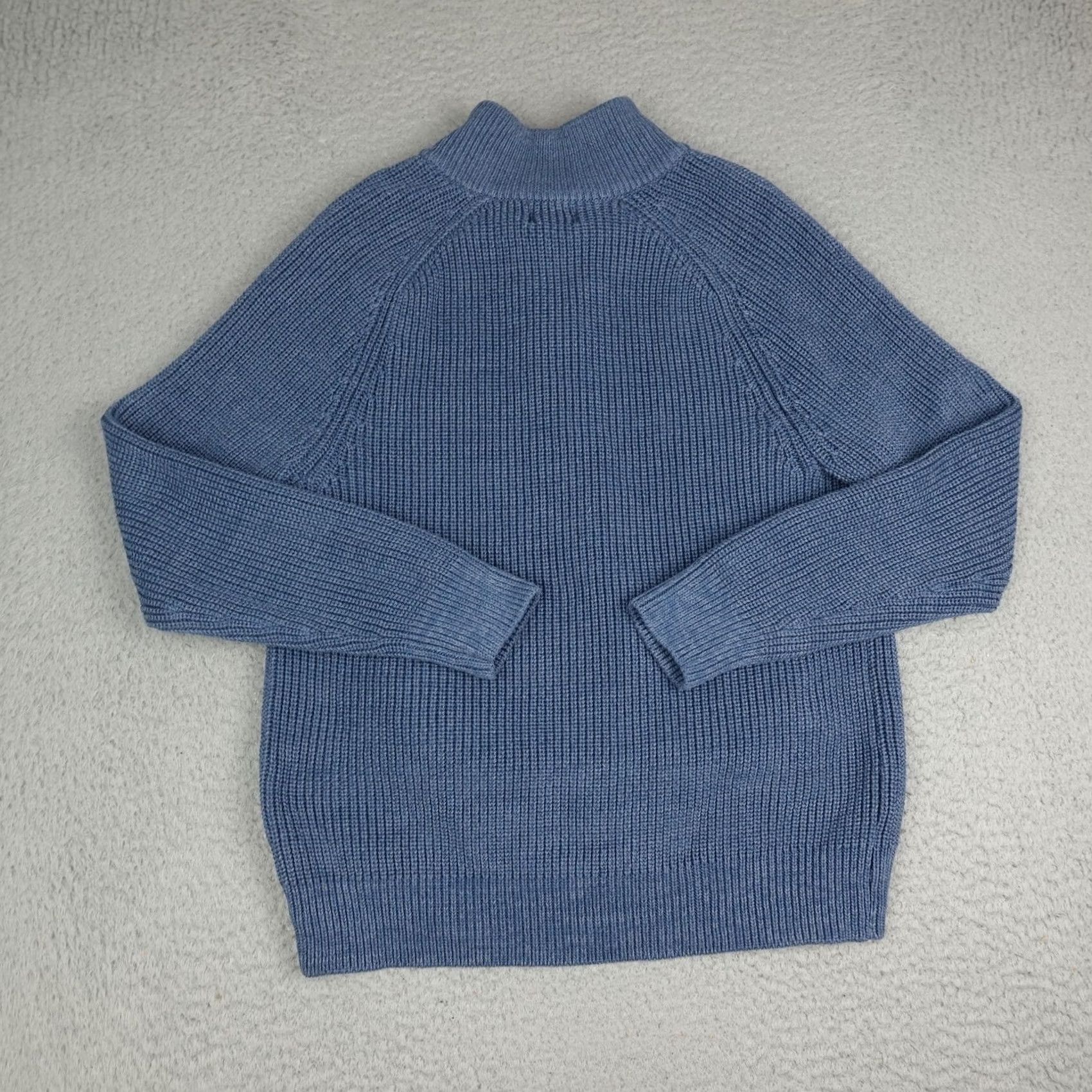 Vintage LL Bean Sweater Mens Medium Blue Cotton Full Zip Mock Neck Waffle Knit Hiking Size US M / EU 48-50 / 2 - 6 Thumbnail