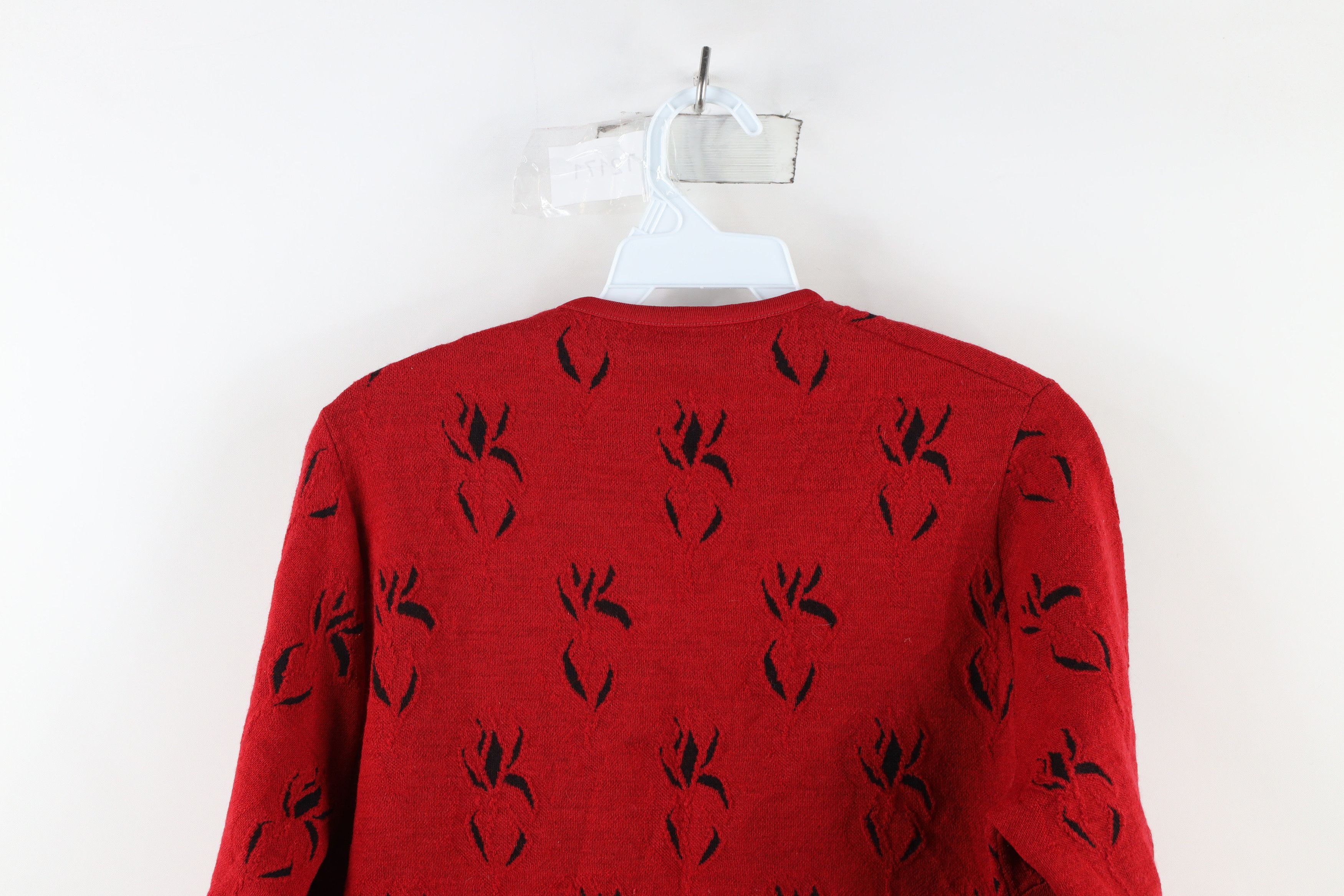 Vintage Vintage 50s 60s Rockabilly Flower Cardigan Sweater Paris Red Size S / US 4 / IT 40 - 7 Thumbnail