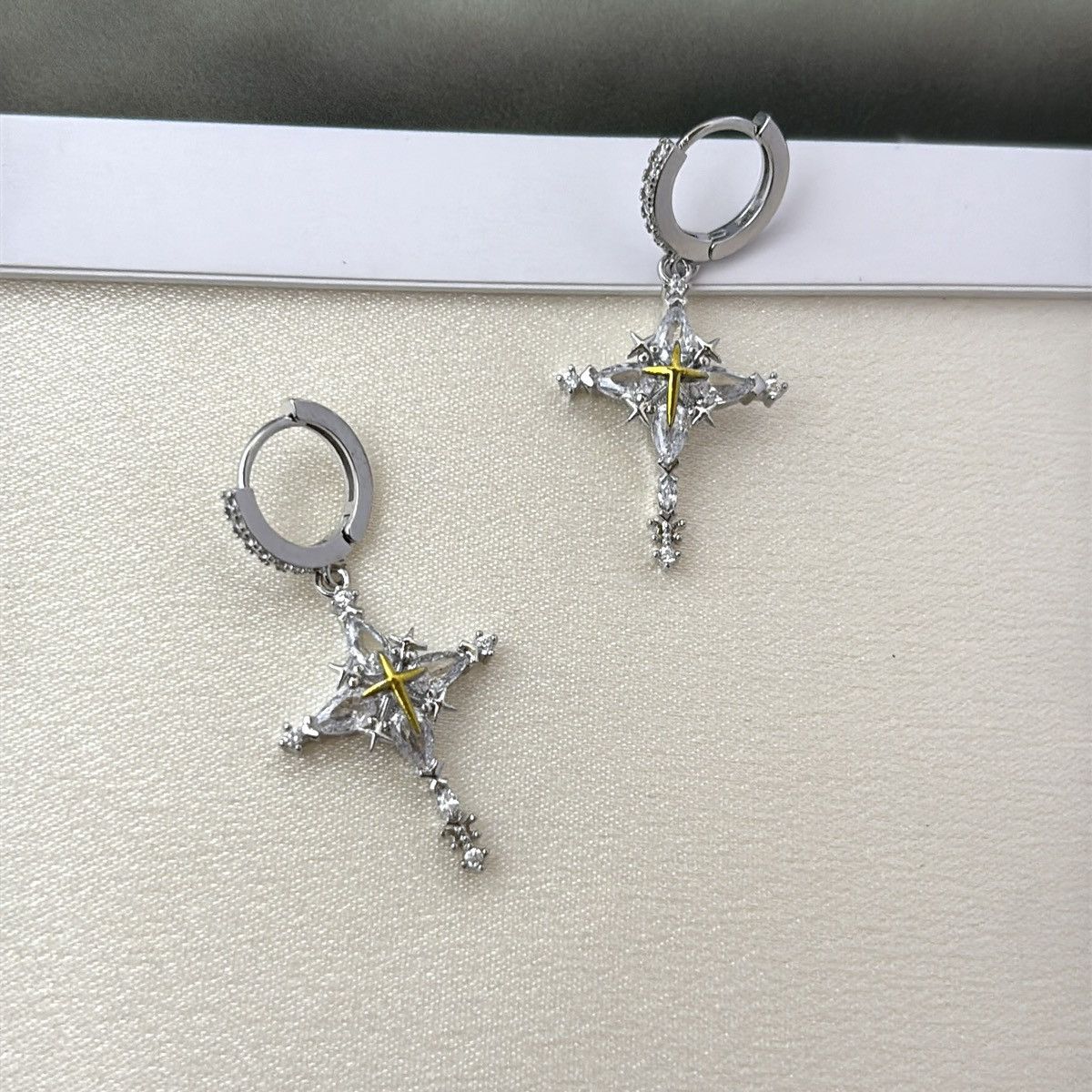 Other CZ Cross Dangle Drop Earrings for Men Women Hip Hop Unisex Size ONE SIZE - 4 Thumbnail