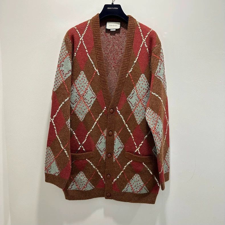 Gucci Gucci Plaid diamond-patterned sequin knitted cardigan jacke Size US S / EU 44-46 / 1 - 1 Thumbnail