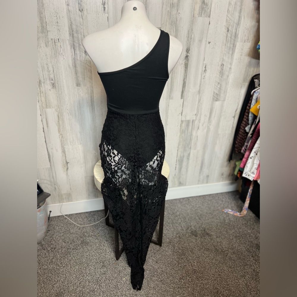 Other Black One-Shoulder Lace Mesh Maxi Dress • Size S • Evening / Size S / US 4 / IT 40 - 3 Thumbnail