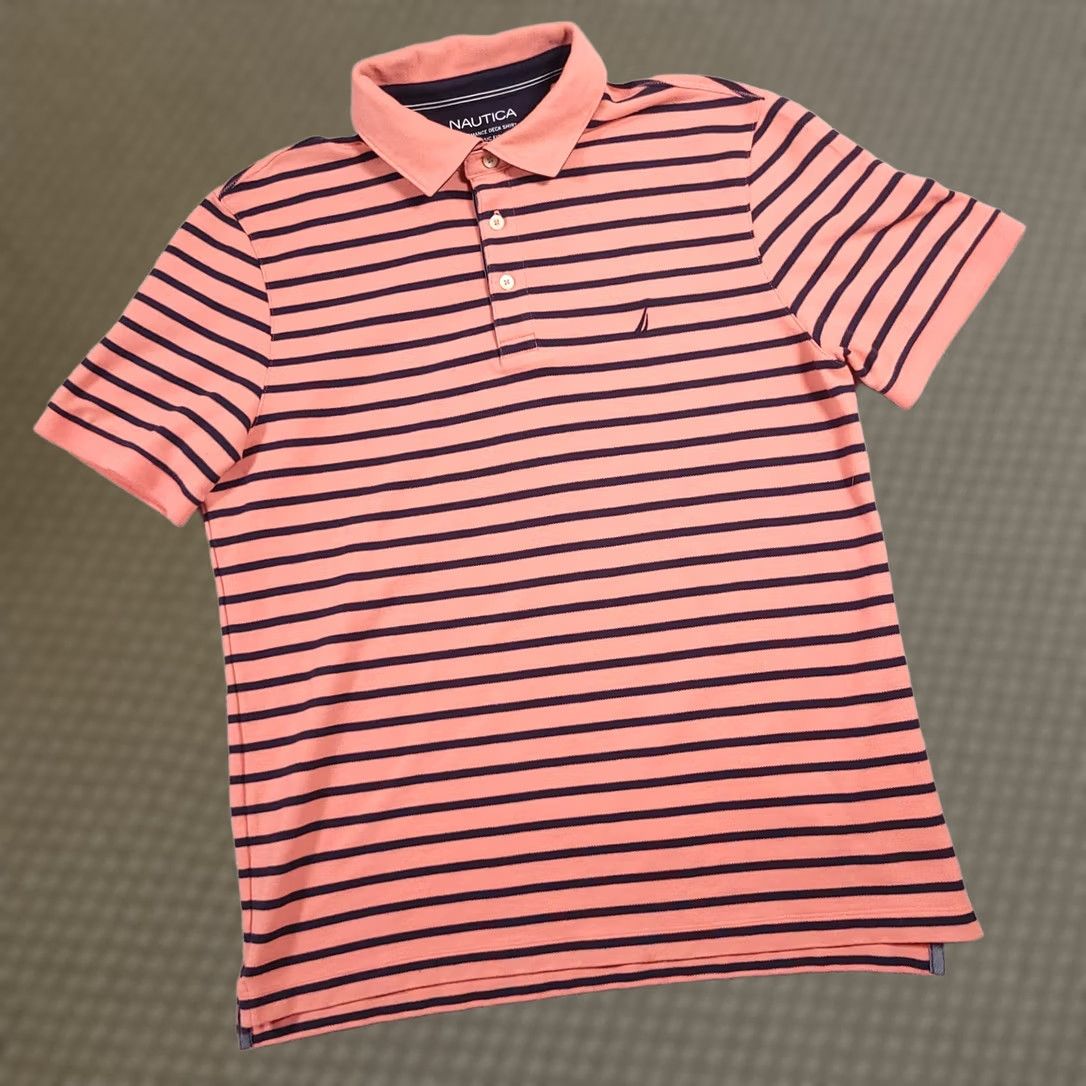 Nautica Nautica Polo Shirt Mens Large Pink Navy Striped Short Sleeve Deck Performance Shirt Size US L / EU 52-54 / 3 - 1 Thumbnail
