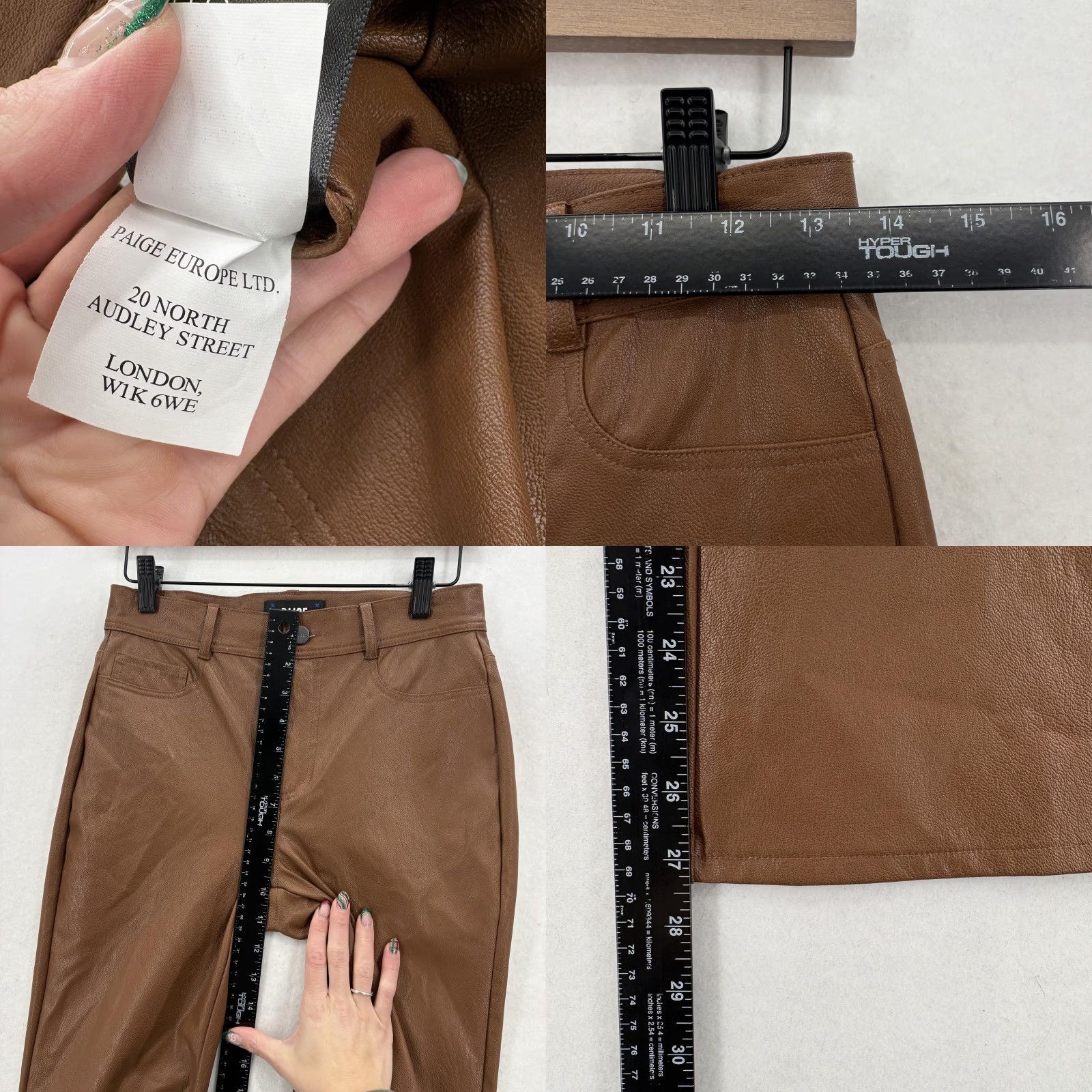 Paige Paige Faux Leather Pants Womens 25 Brown Ankle Flare Stretch Claudine Dark Argan Size 42" / US 20 - 8 Thumbnail