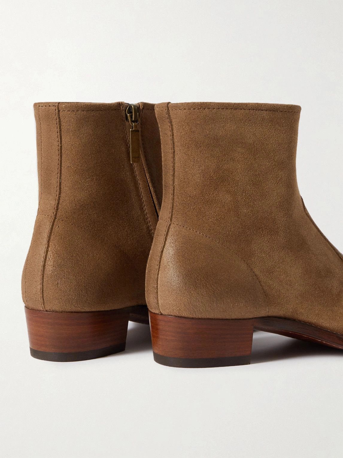 Saint Laurent Paris Wyatt Waxed-Suede Chelsea Boots in Brown Size US 6 / EU 39 - 5 Thumbnail