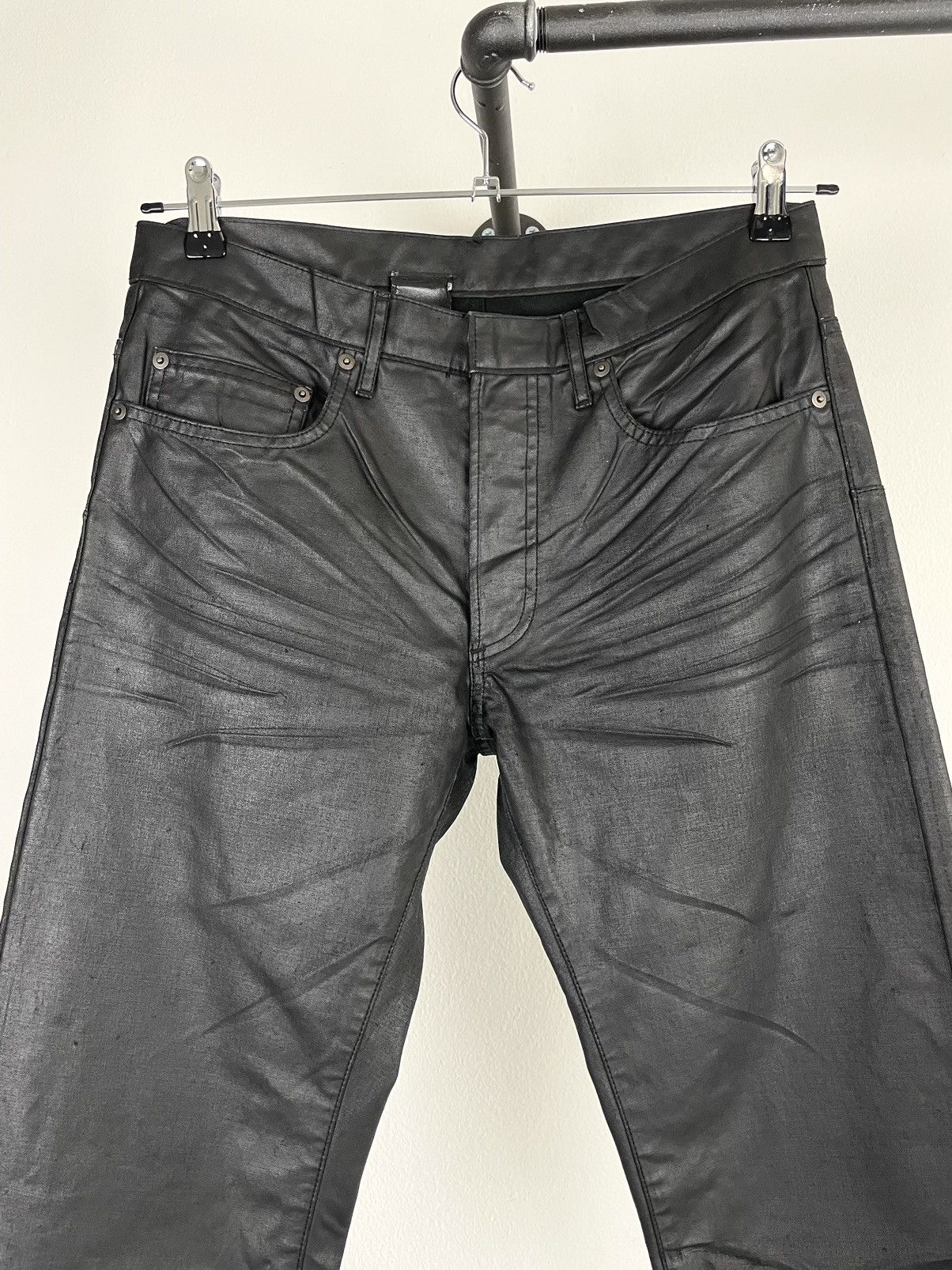 image of Dior Aw2003 Waxed Luster Clawmark Hedi Slimane Coated Jeans Denim in Black, Men's (Size 30)