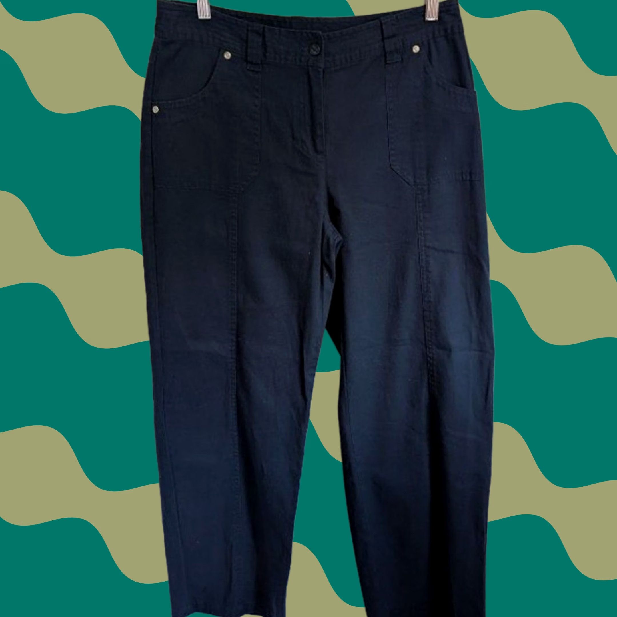 Vintage Navy Blue Classic Elements Petite Straight Leg Pants Womens 8P Cotton Blend Stretch Workwear Preppy Flat Front Dark Academia Bottoms Size 30" / US 8 / IT 44 - 1 Thumbnail